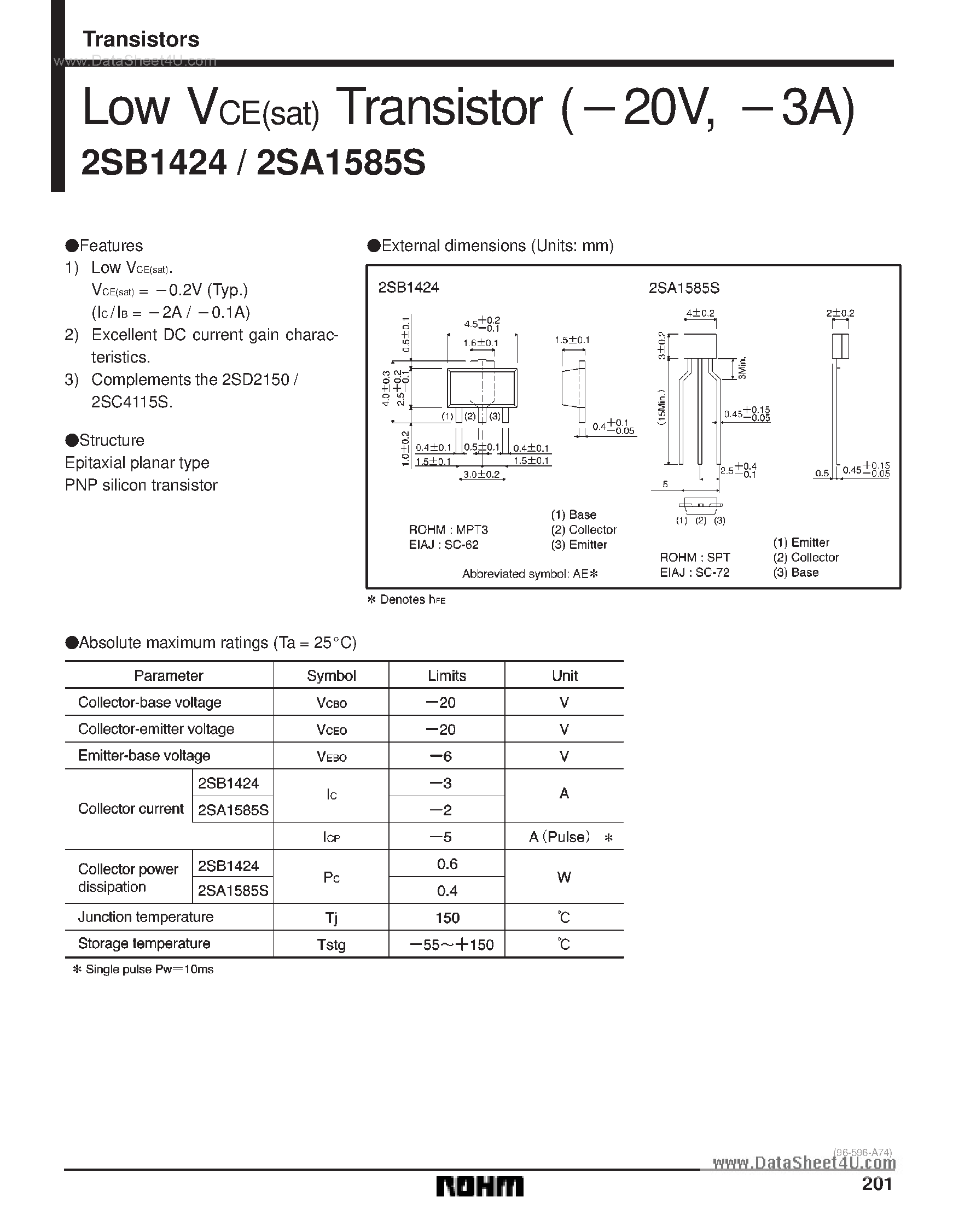 Даташит на микросхему A1585 страница 1 Даташит A1585 - Search -----> 2SA1585S страница 1