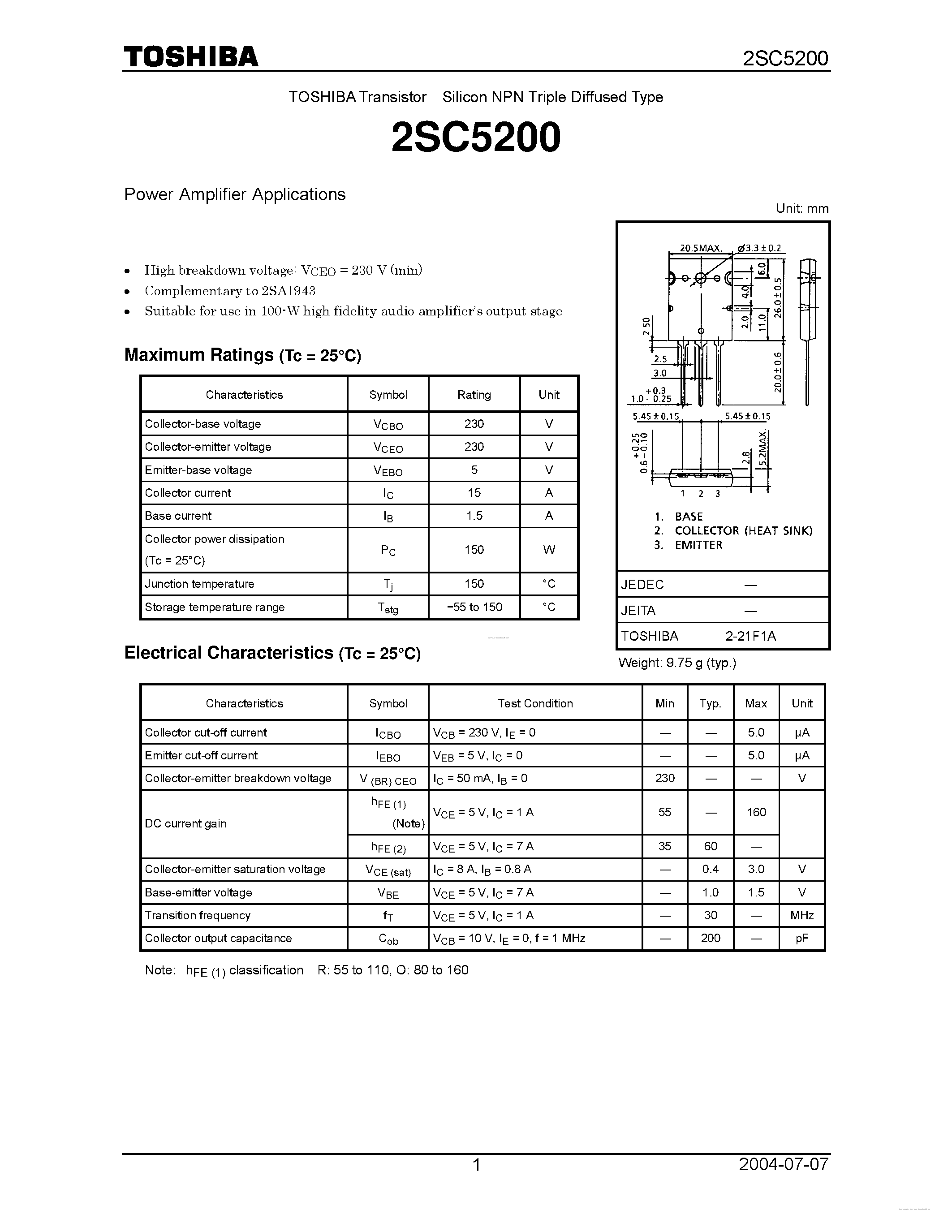 Даташит на микросхему C5200 страница 1 Даташит C5200 - Search -----> 2SC5200 страница 1