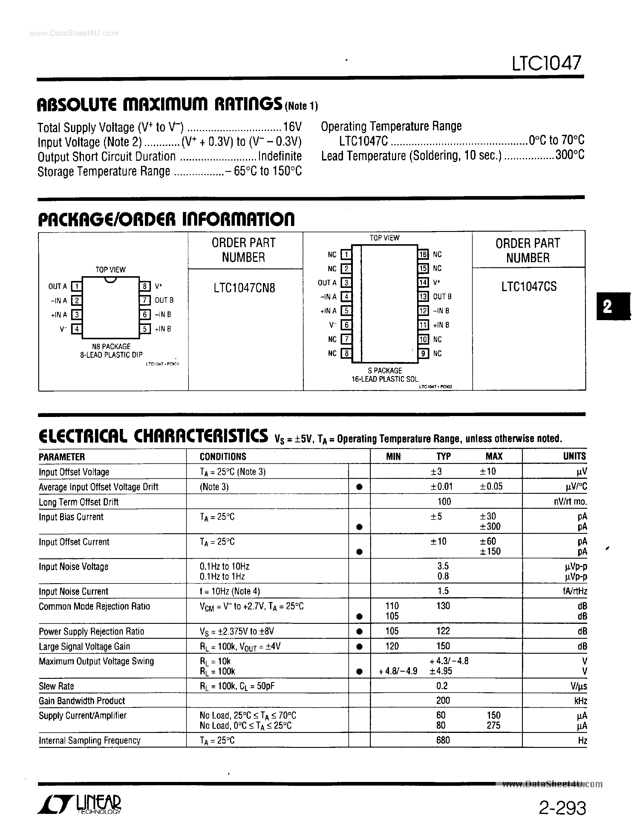 Datasheet LT1047 - Dual Micropower Chopper Stabilized Operational Amplifier page 2