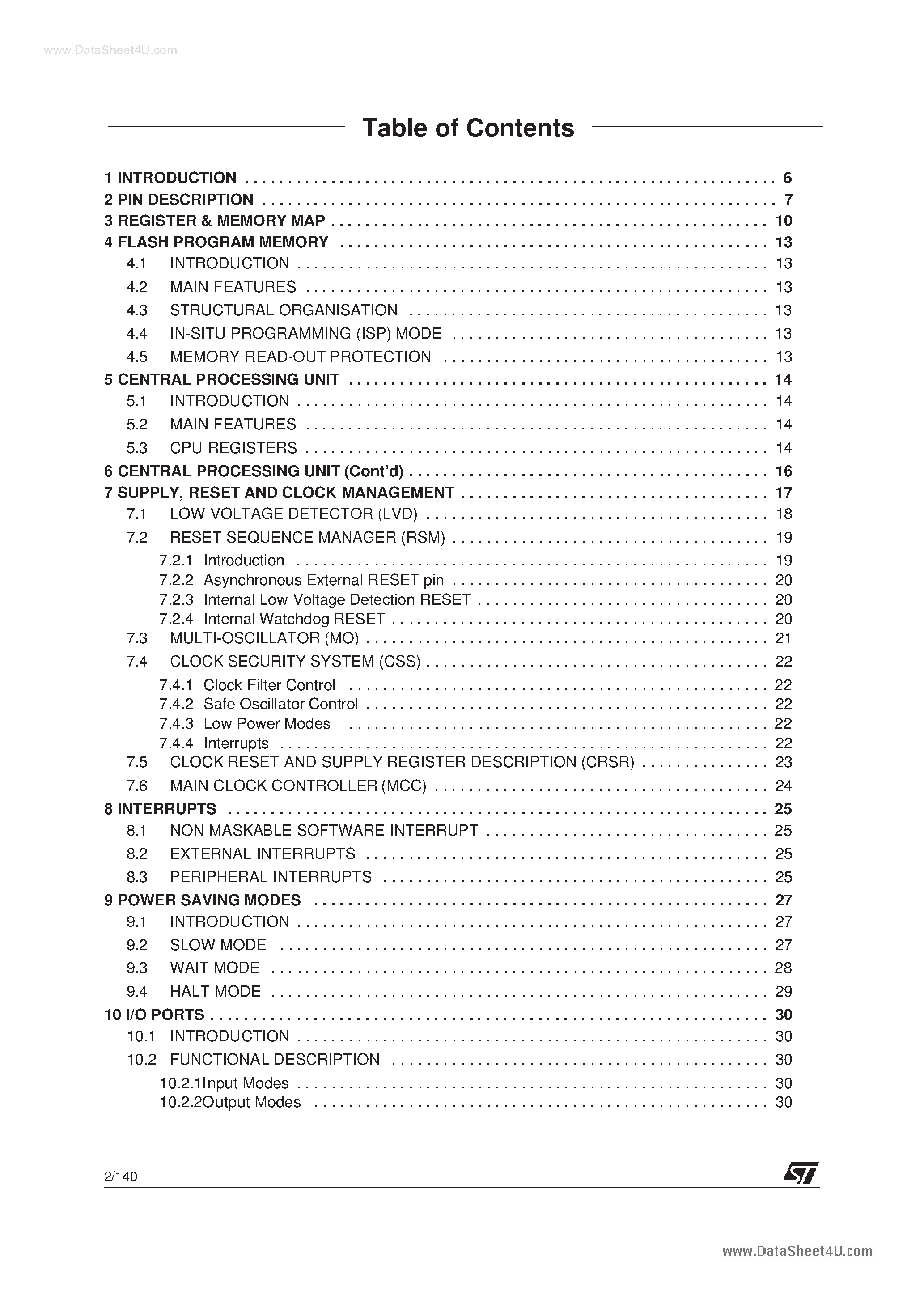 Datasheet ST72C104G page 2 Datasheet ST72C104G - (ST72CxxxG) 8-BIT MCU page 2