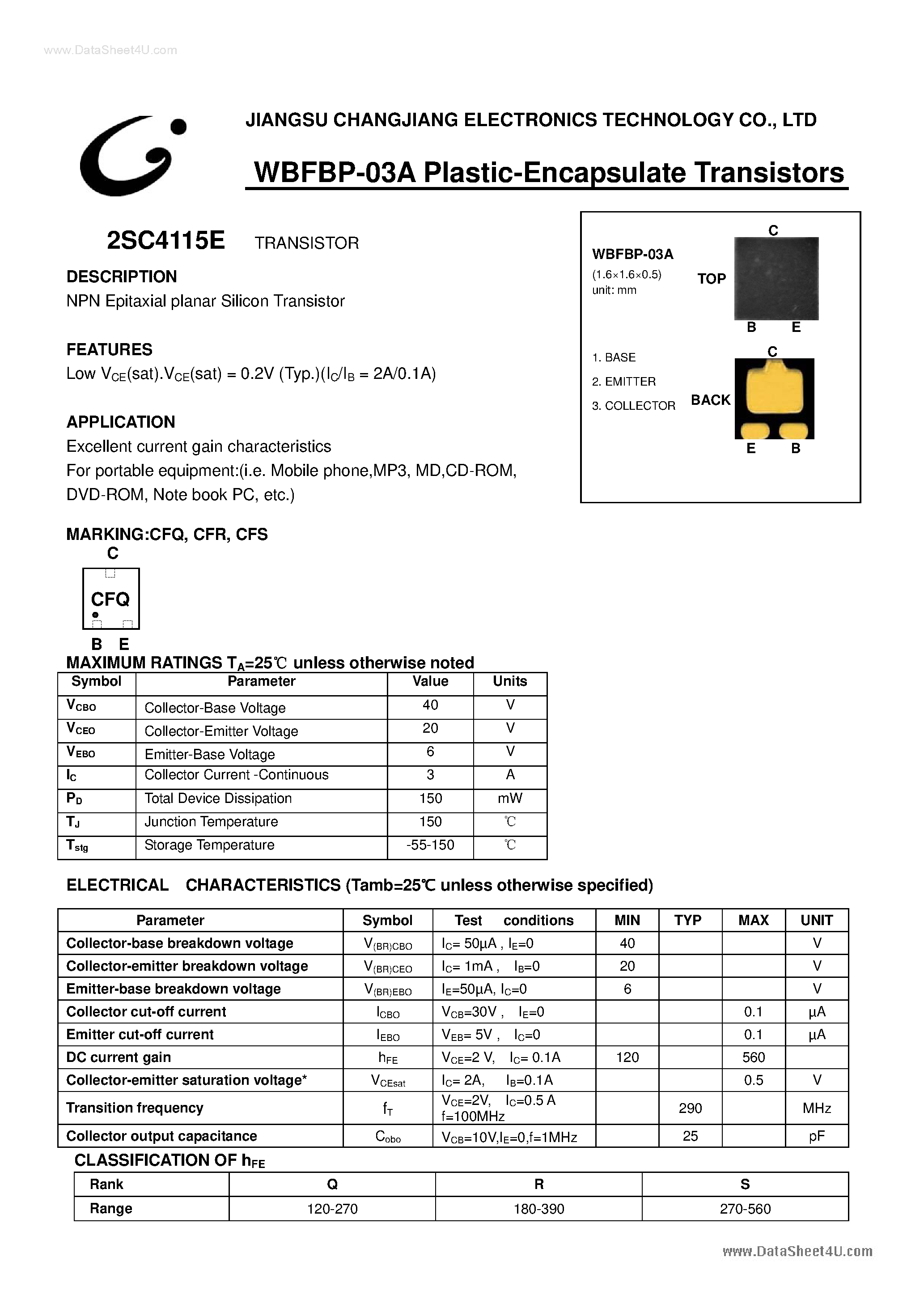 Даташит 2SC4115E - TRANSISTOR страница 1