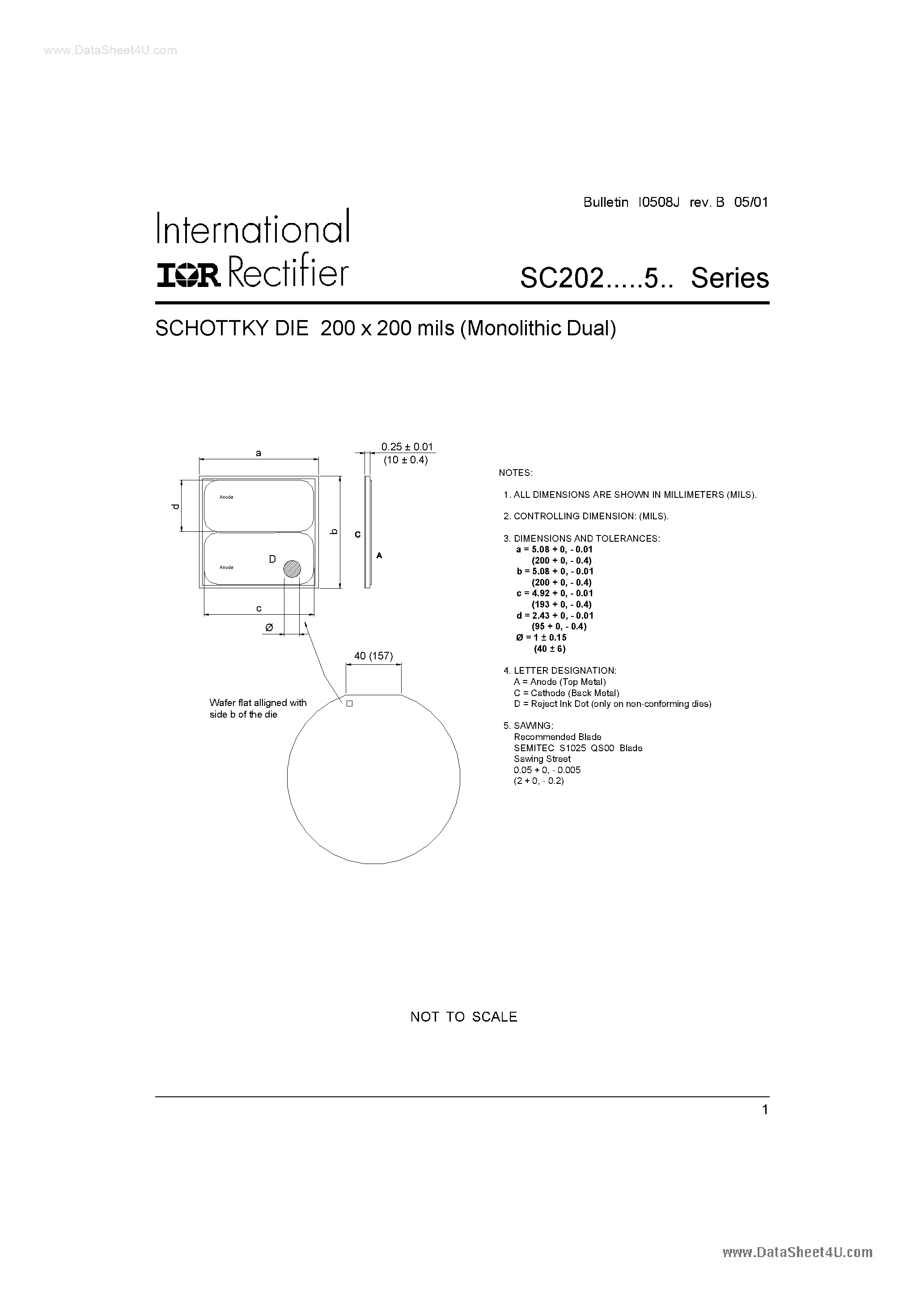 Datasheet SC202 - Schottky Die 200 x 200 Mils page 1