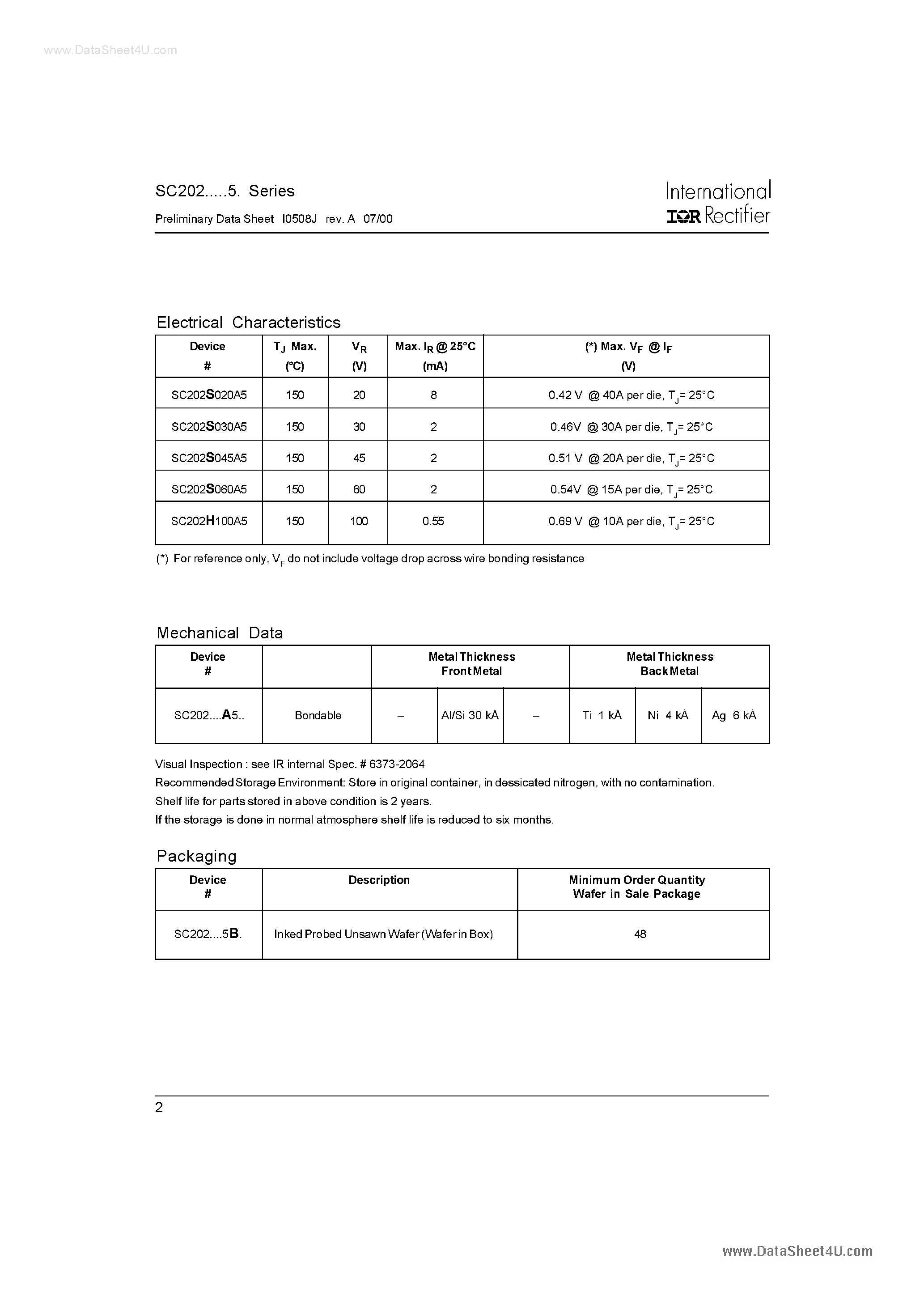 Datasheet SC202 - Schottky Die 200 x 200 Mils page 2