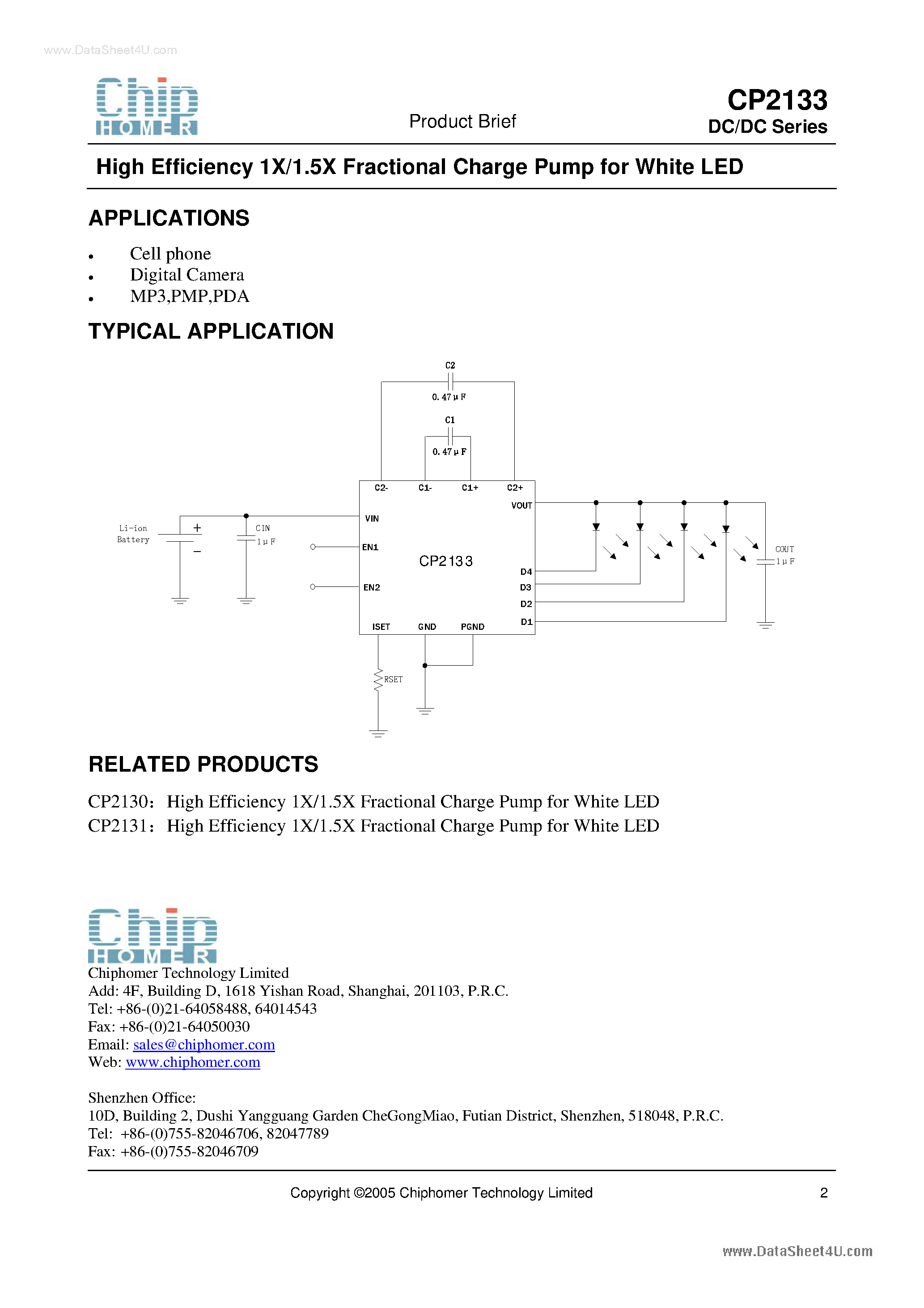 Даташит CP2133 - High Efficiency 1X/1.5X Fractional Charge Pump страница 2
