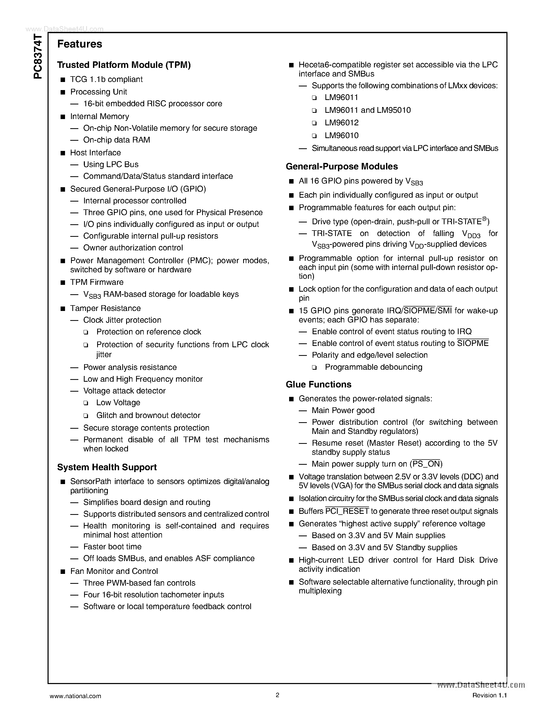 Даташит PC8374T - SafeKeeper Desktop Trustedl/O страница 2