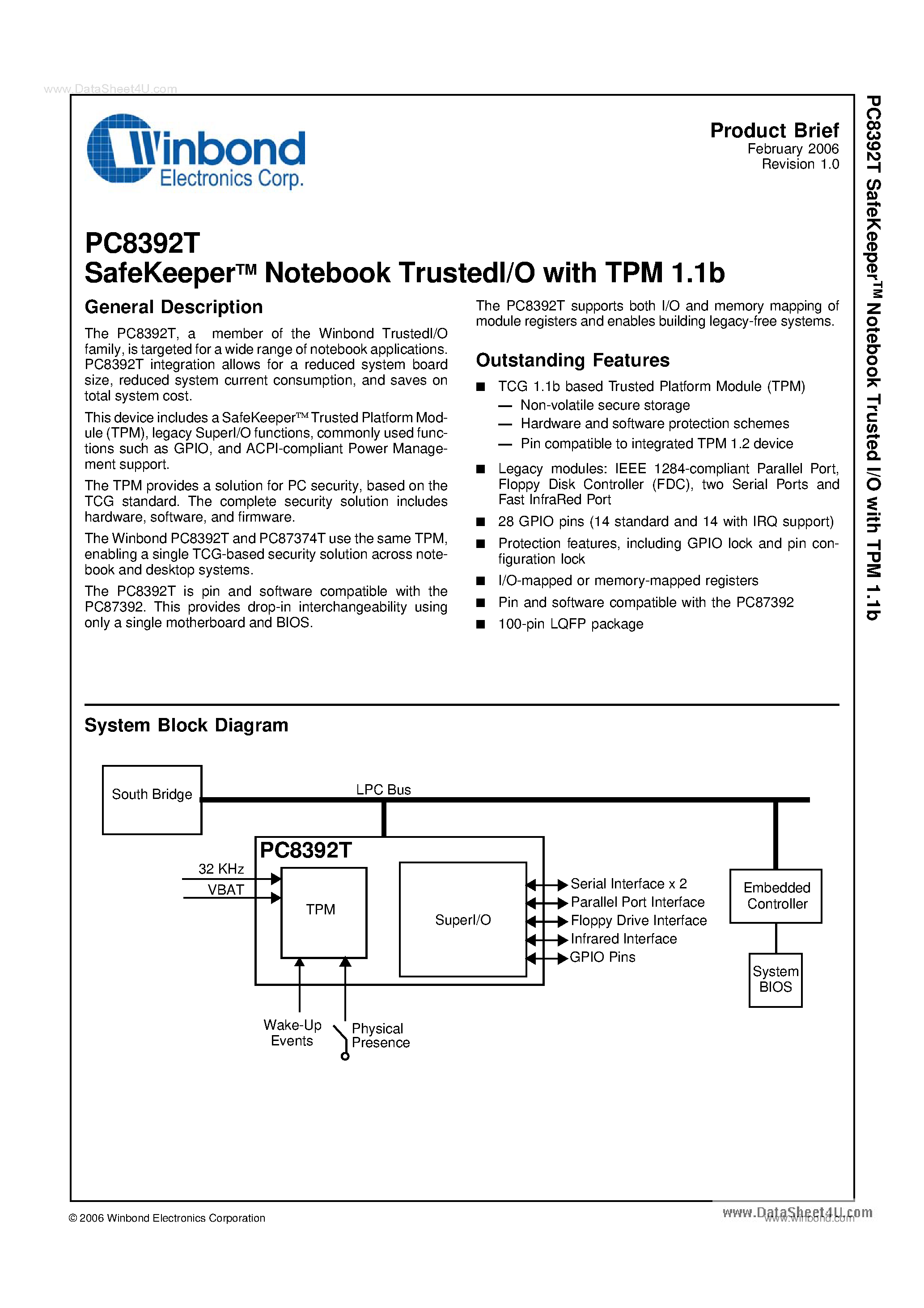 Даташит PC8392T - Notebook TrustedI/O страница 1