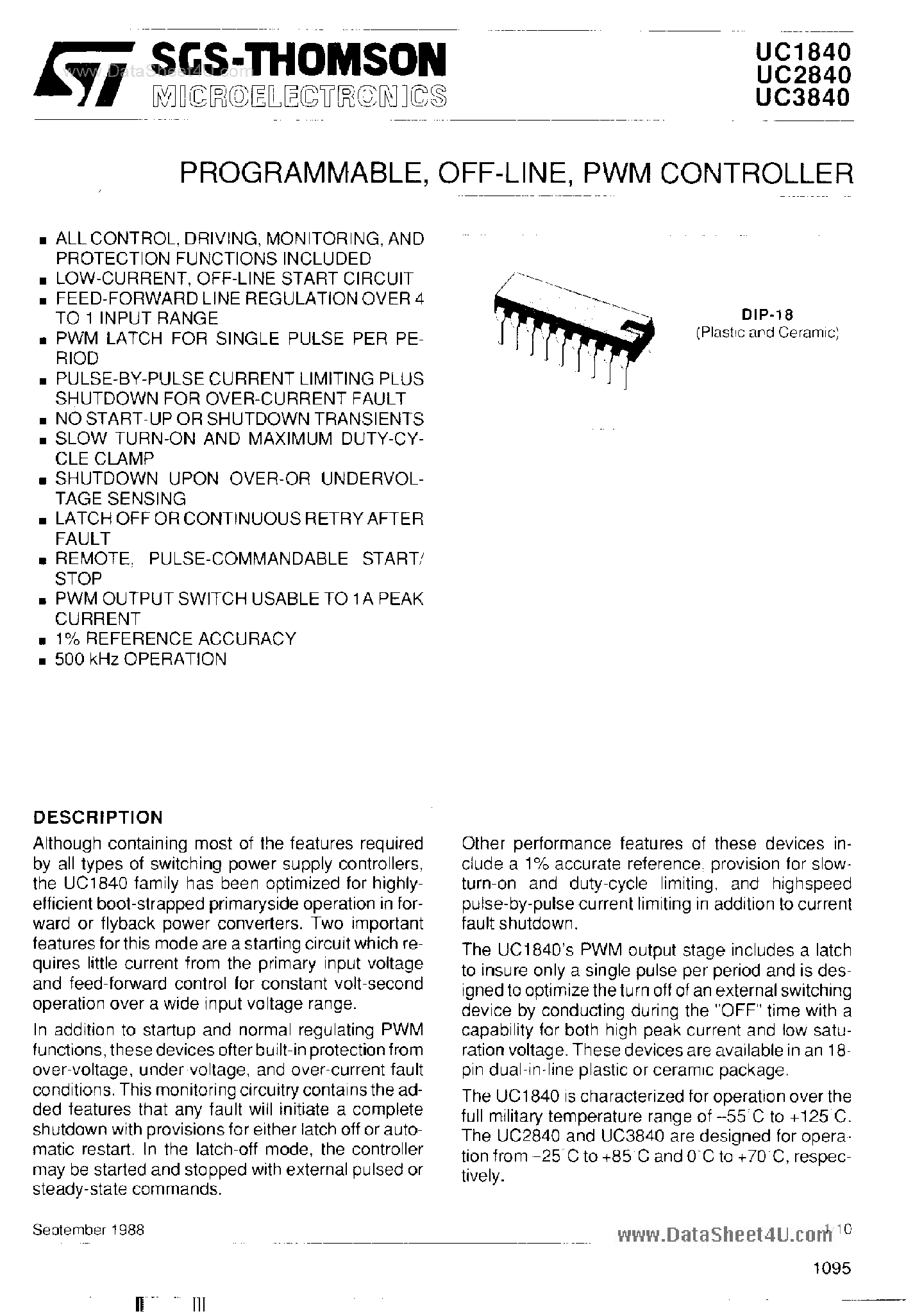 Datasheet UC1840 - PWM CONTROLLER page 1
