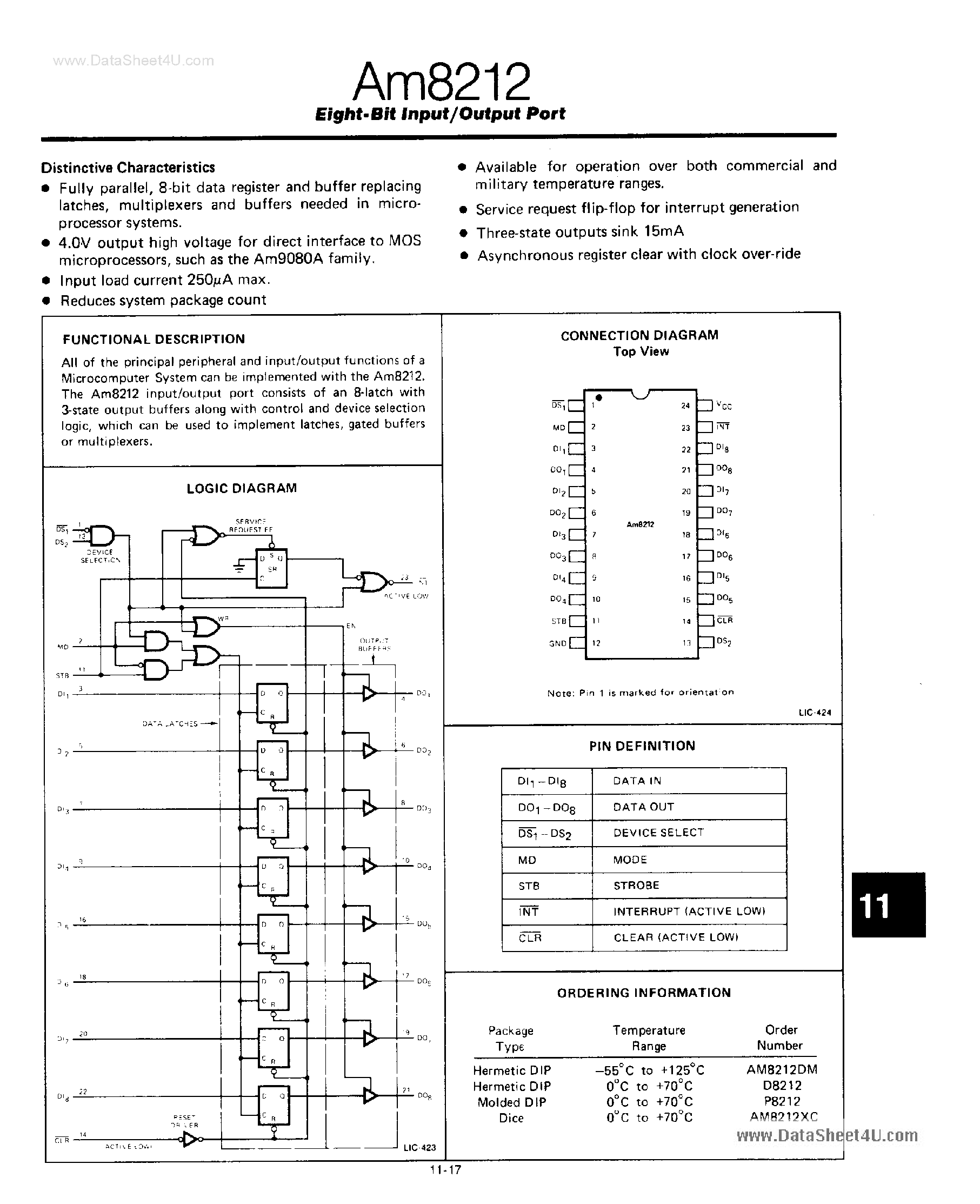 Datasheet D8212 - 8-Bit Input/Output Port page 1