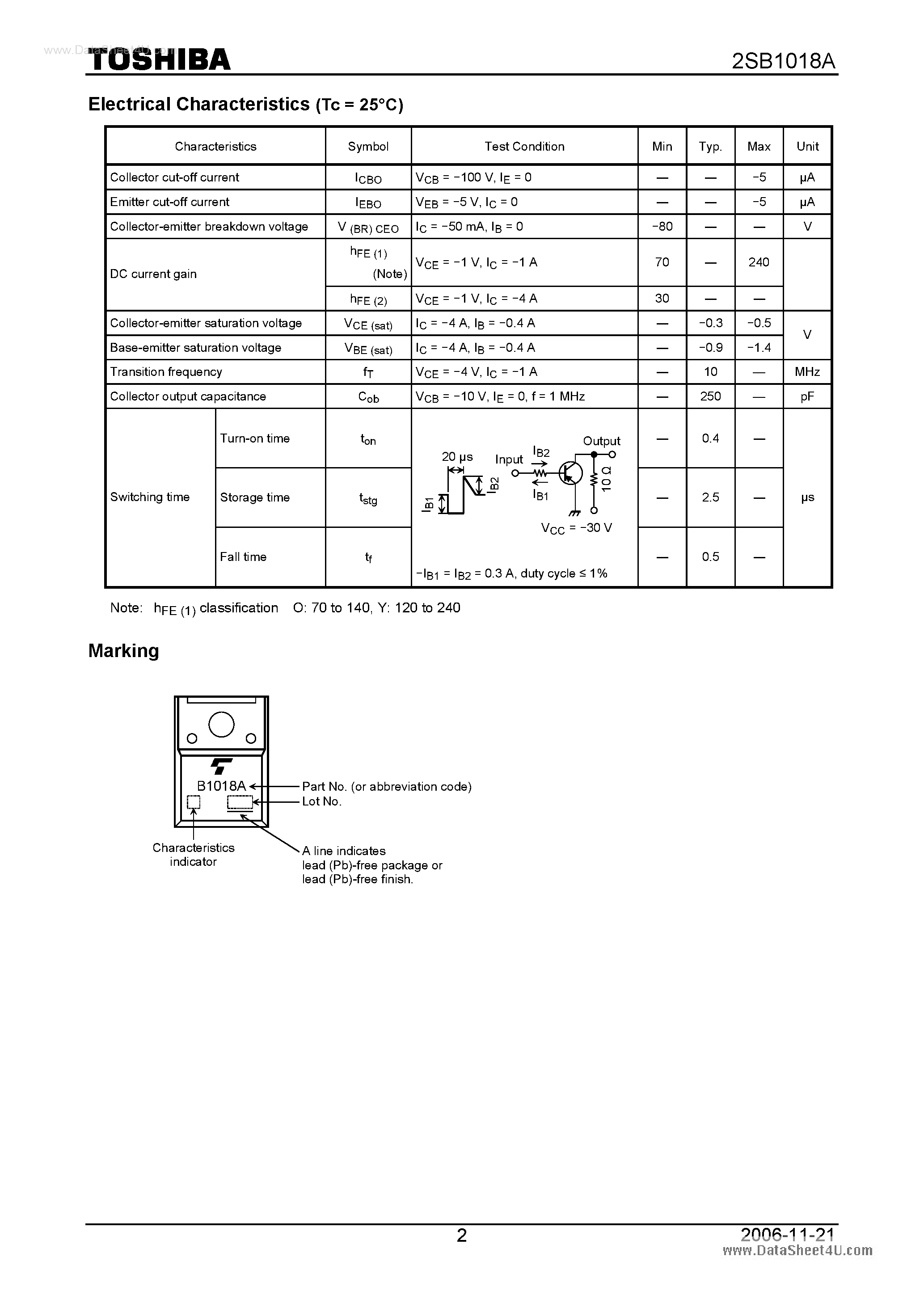 Datasheet 2SB1018A page 2 Datasheet 2SB1018A - TRANSISTOR page 2