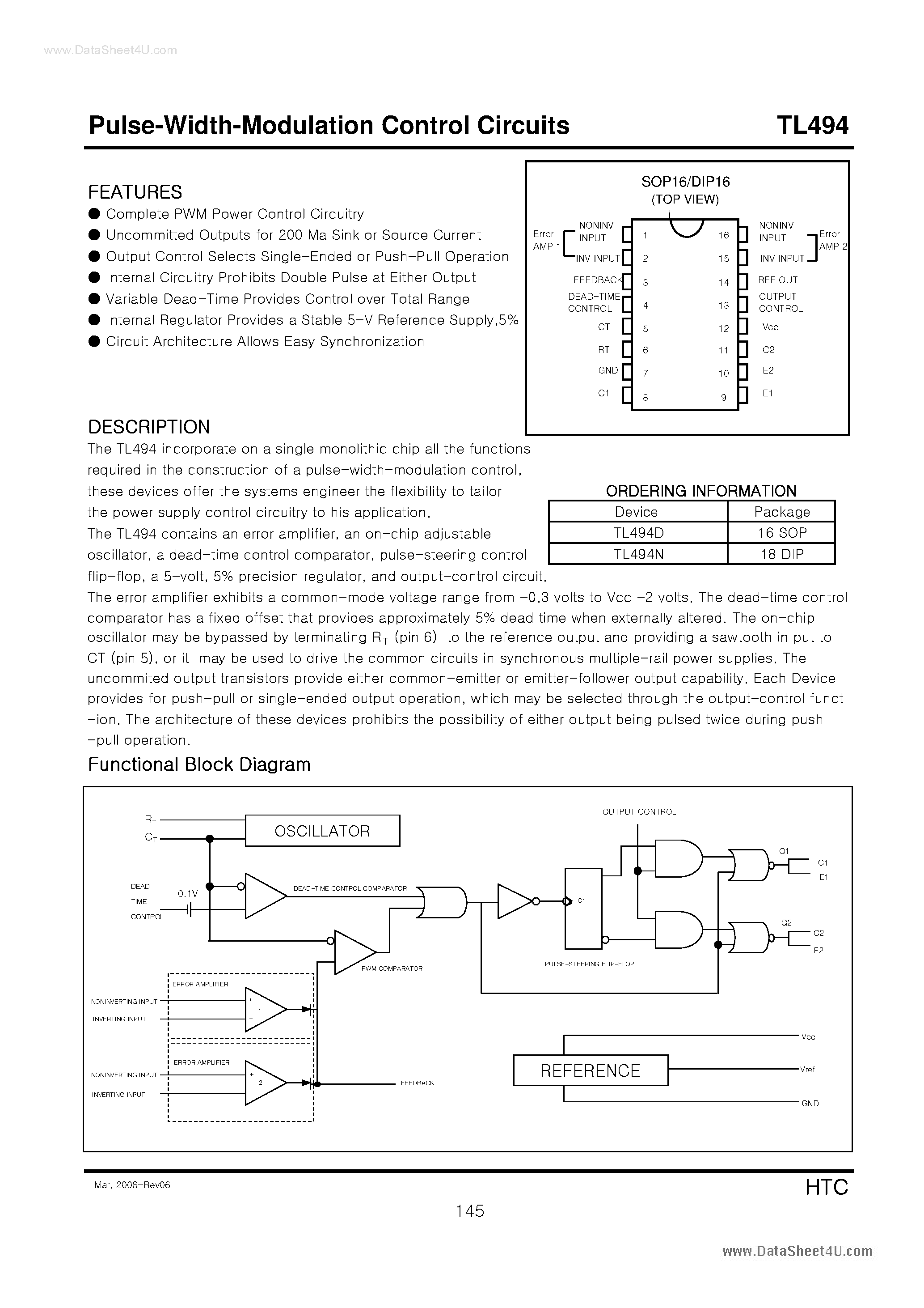 Даташит на микросхему TL494 страница 1 Даташит TL494 - Pulse-Width-Modulation Control Circuits страница 1