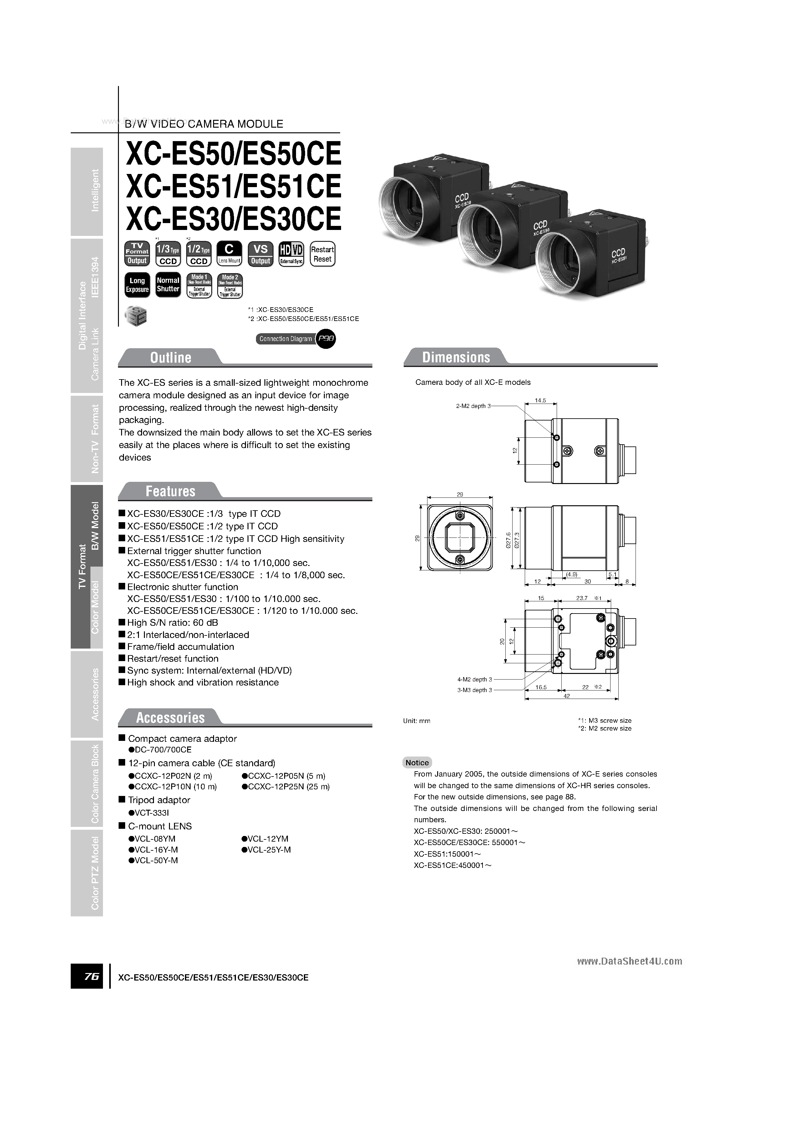 Даташит XC-EI51 - (XC-Exx1CE) CCD B/W Camera Module страница 1