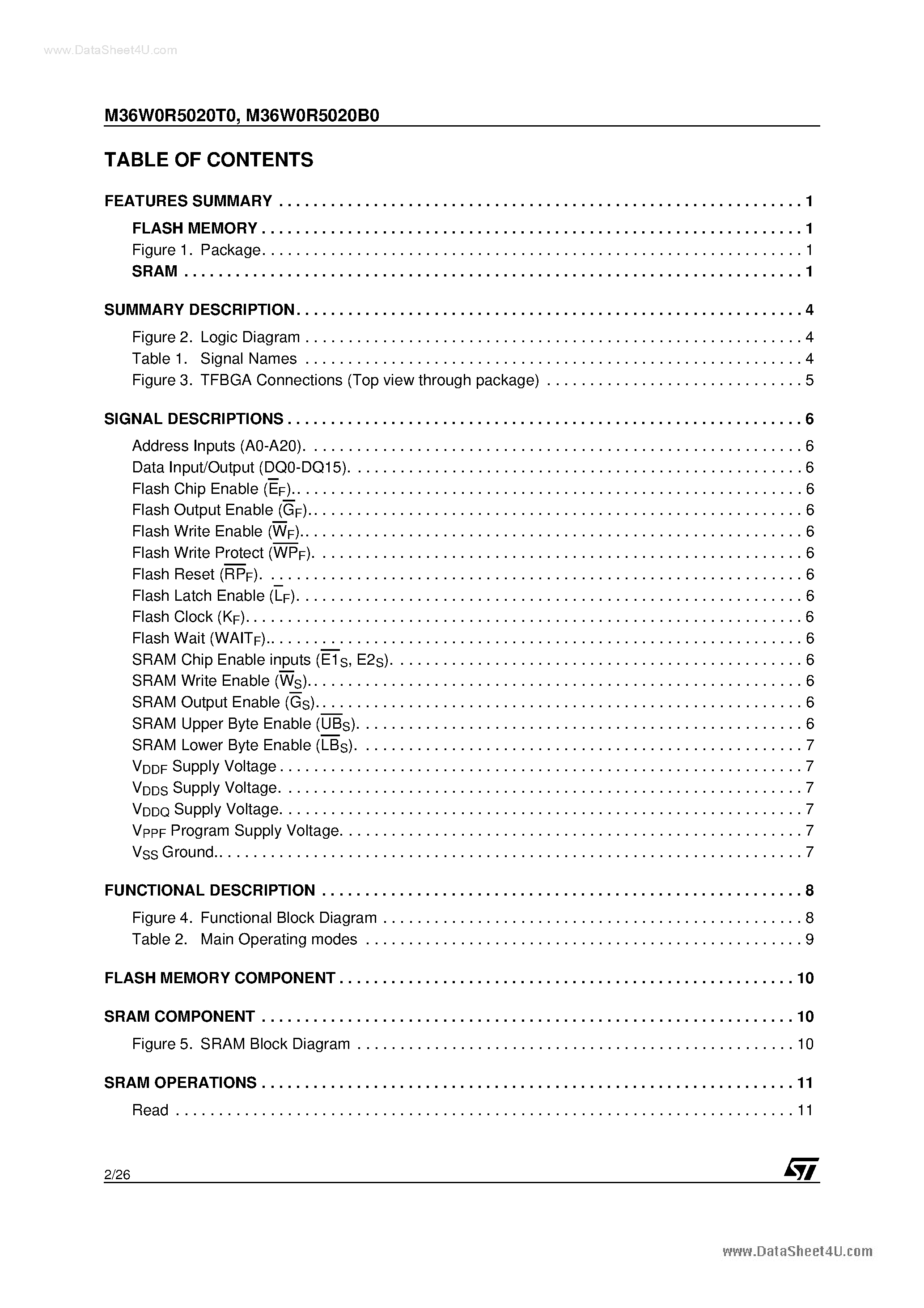 Datasheet M36W0R5020B0 - 32 Mbit Flash Memory and 4 Mbit SRAM page 2