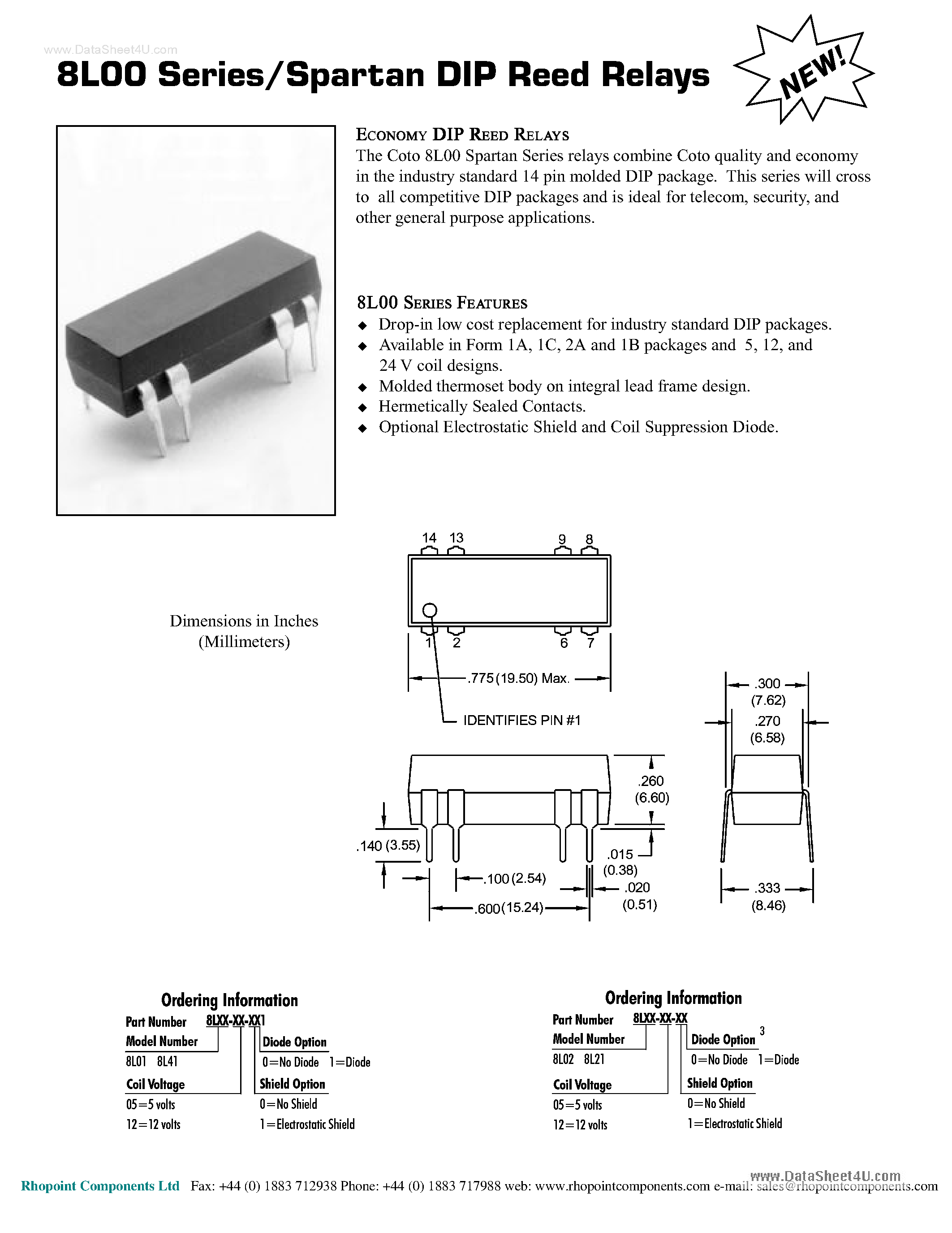 Datasheet 8L00 - Spartan DIP Reed Relays page 1