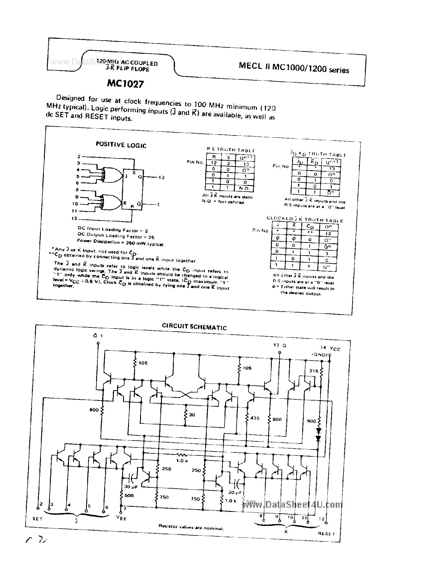 Даташит MC1027 - JK Flip Flop страница 1