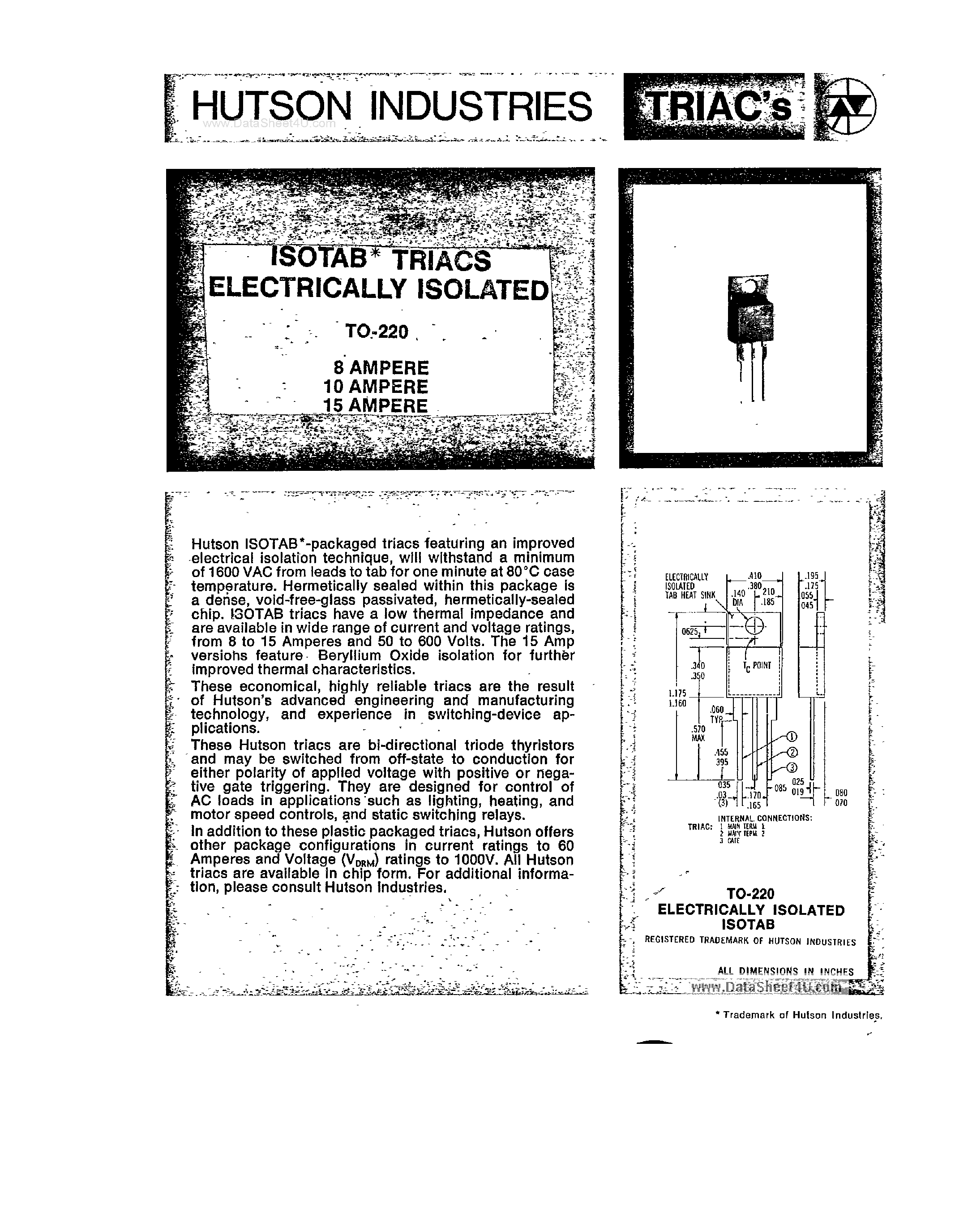 Datasheet IT610 - (IT6xx) ISOTAB TRIACS ELECTRICALLY ISOLATED page 1