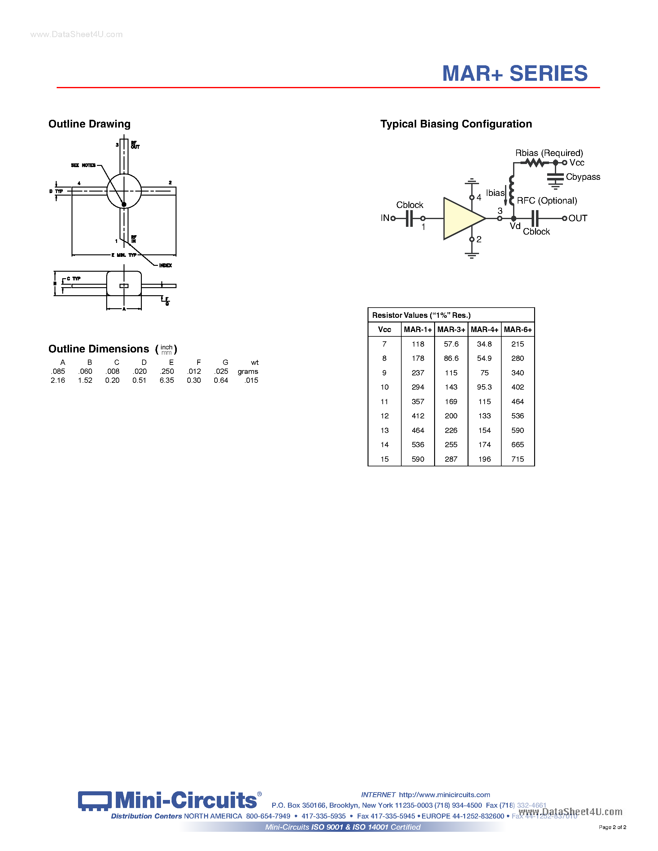 Даташит MAR-1+ - (MAR-x+) ML AMPL / SURF MT / T&R / RoHS страница 2