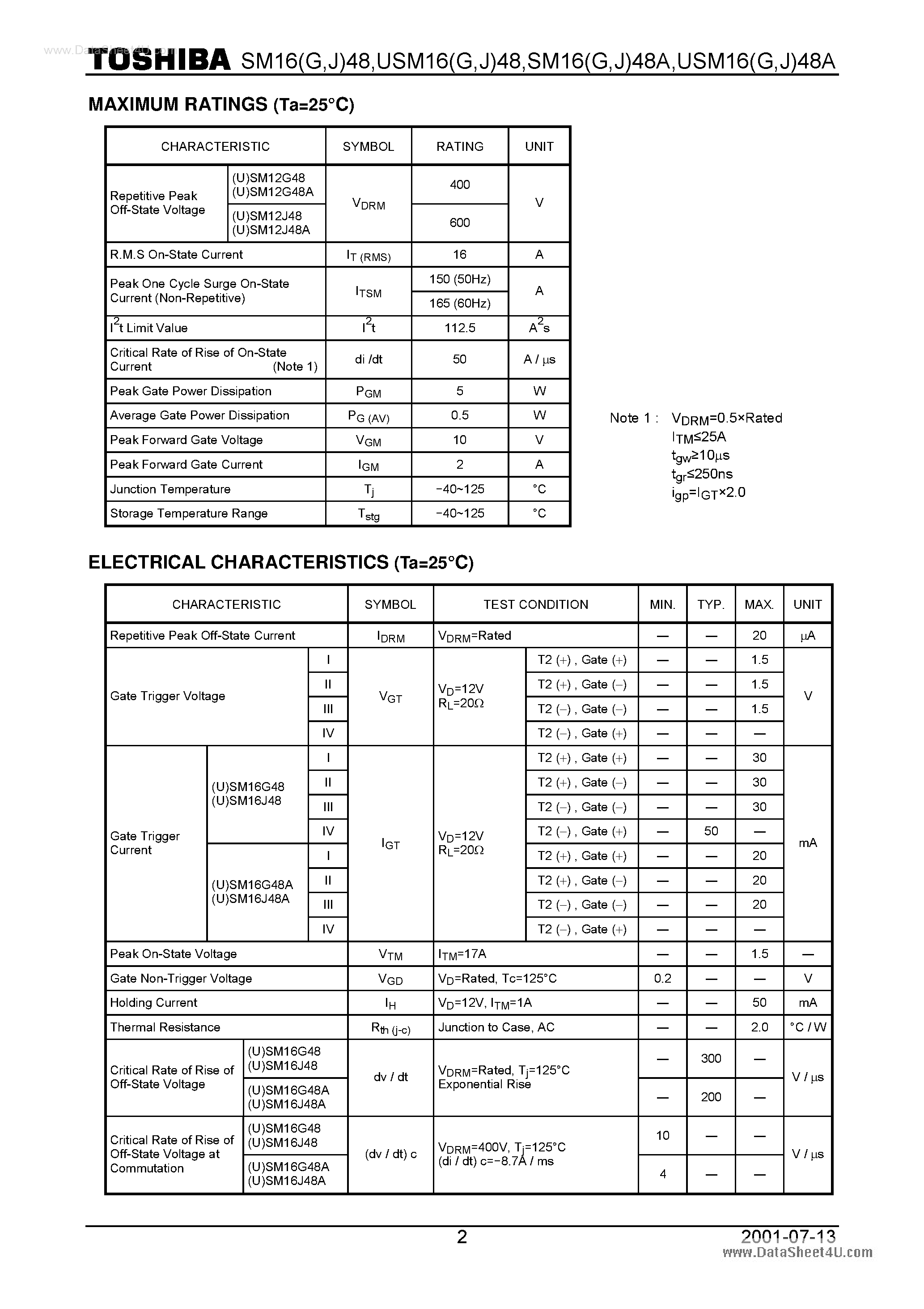 Даташит на микросхему SM16G48 страница 2 Даташит SM16G48 - AC POWER CONTROL APPLICATIONS страница 2