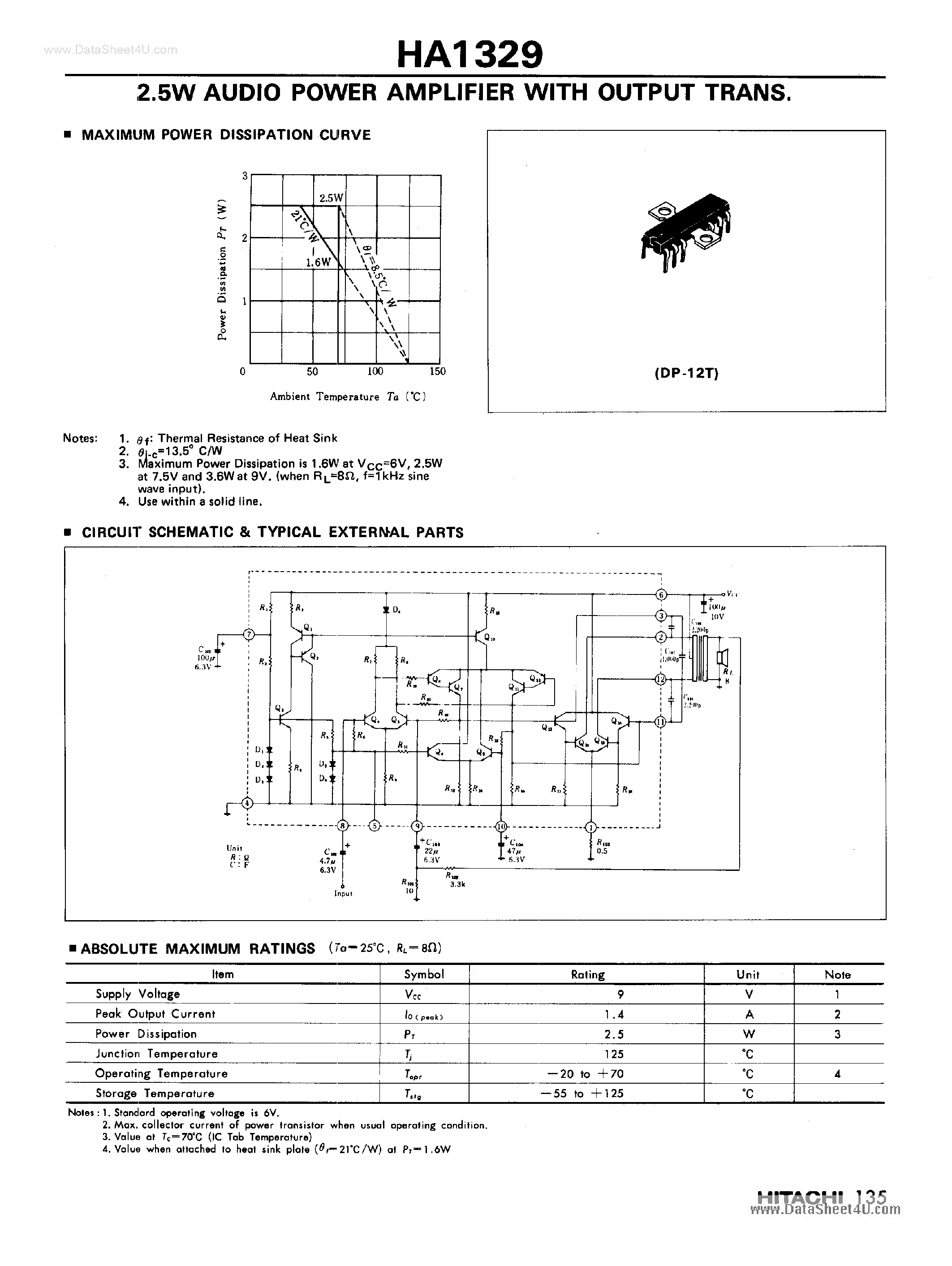Даташит на микросхему HA1329 страница 1 Даташит HA1329 - 2.5W Audio Power Amplifier страница 1