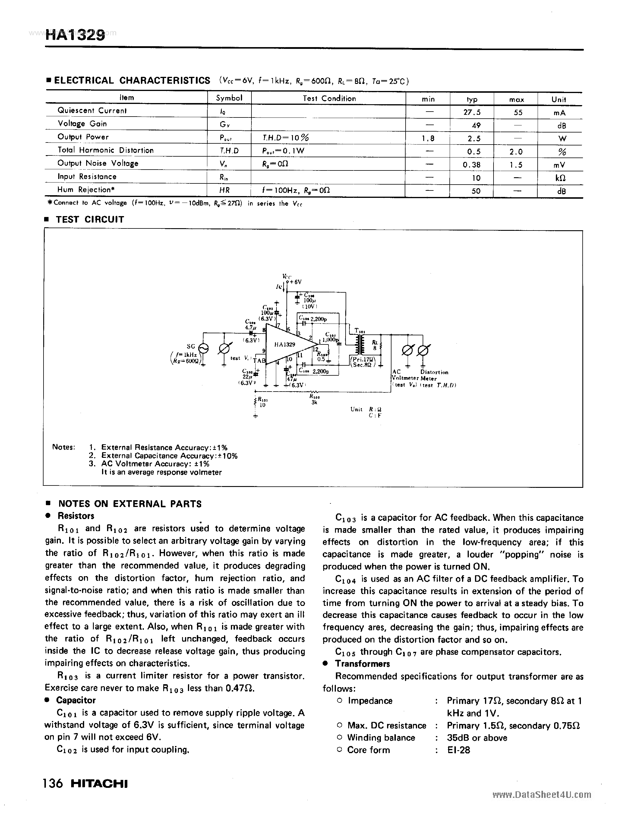 Даташит на микросхему HA1329 страница 2 Даташит HA1329 - 2.5W Audio Power Amplifier страница 2