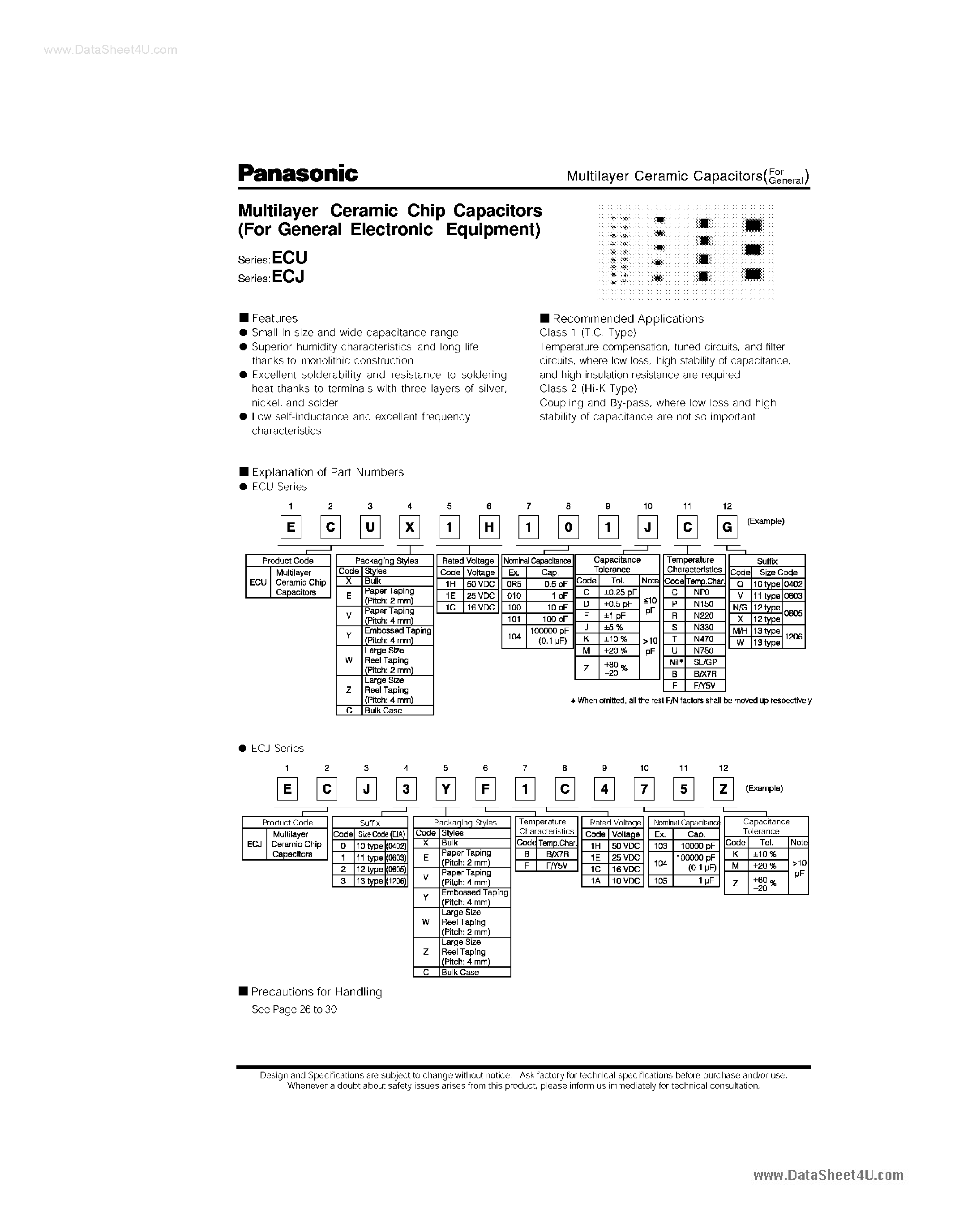 Datasheet ECU-V1H220KCG - Multilayer Ceramic Chip Capacitors page 1