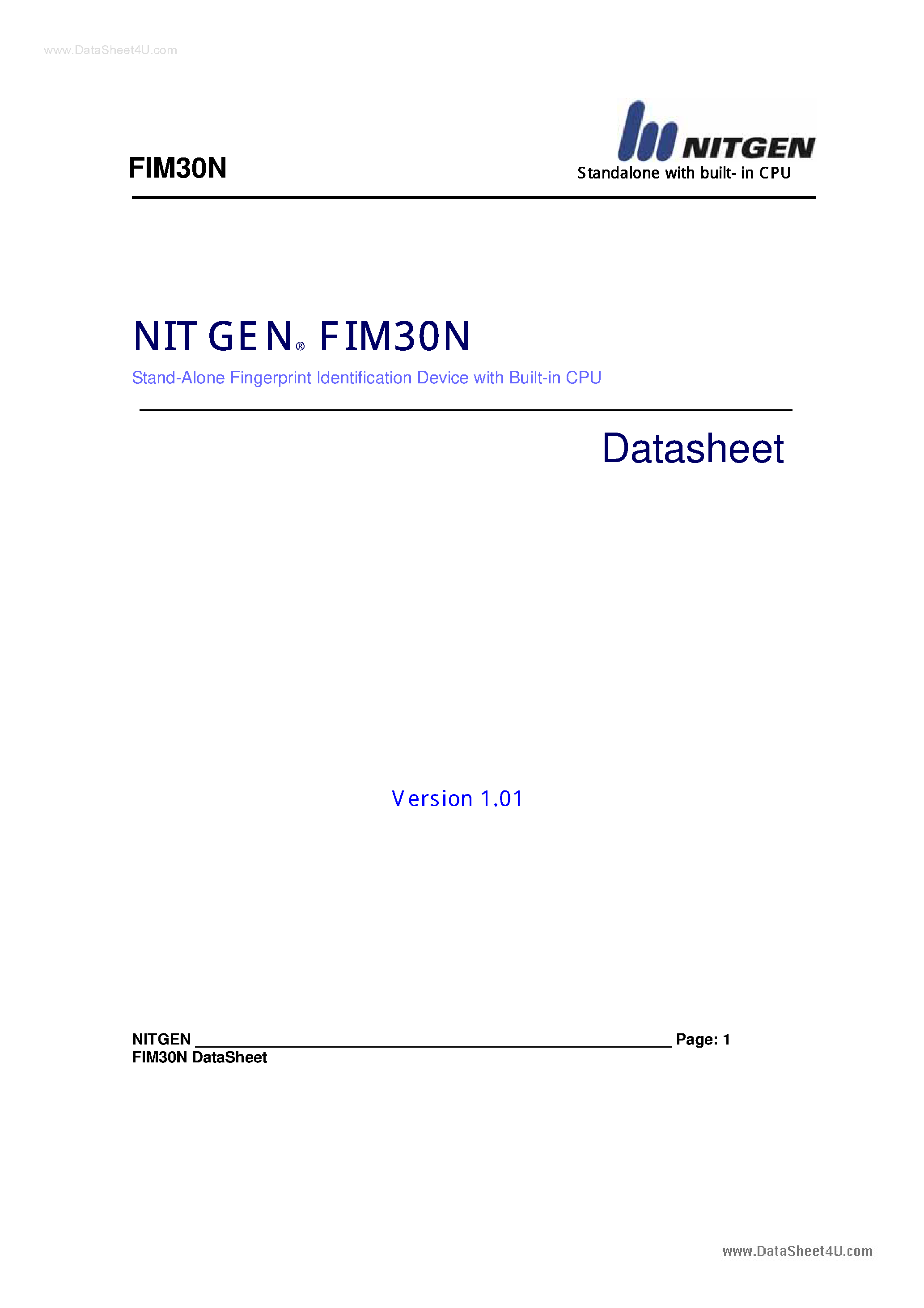Datasheet FIM30N - Stand Alone Fingerpoint Identification Device page 1