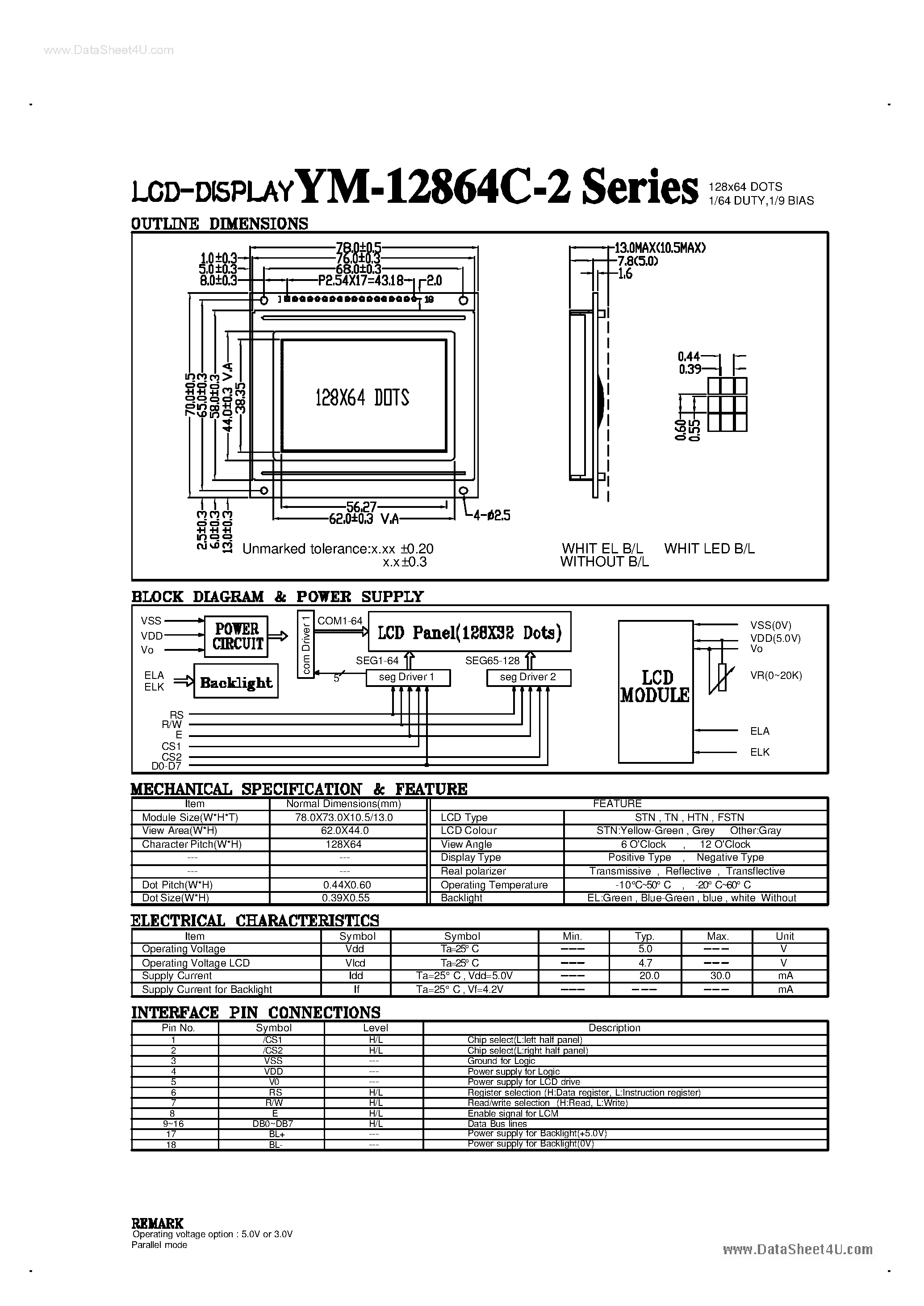 Datasheet YM-12864C-2 - LCD Display page 1