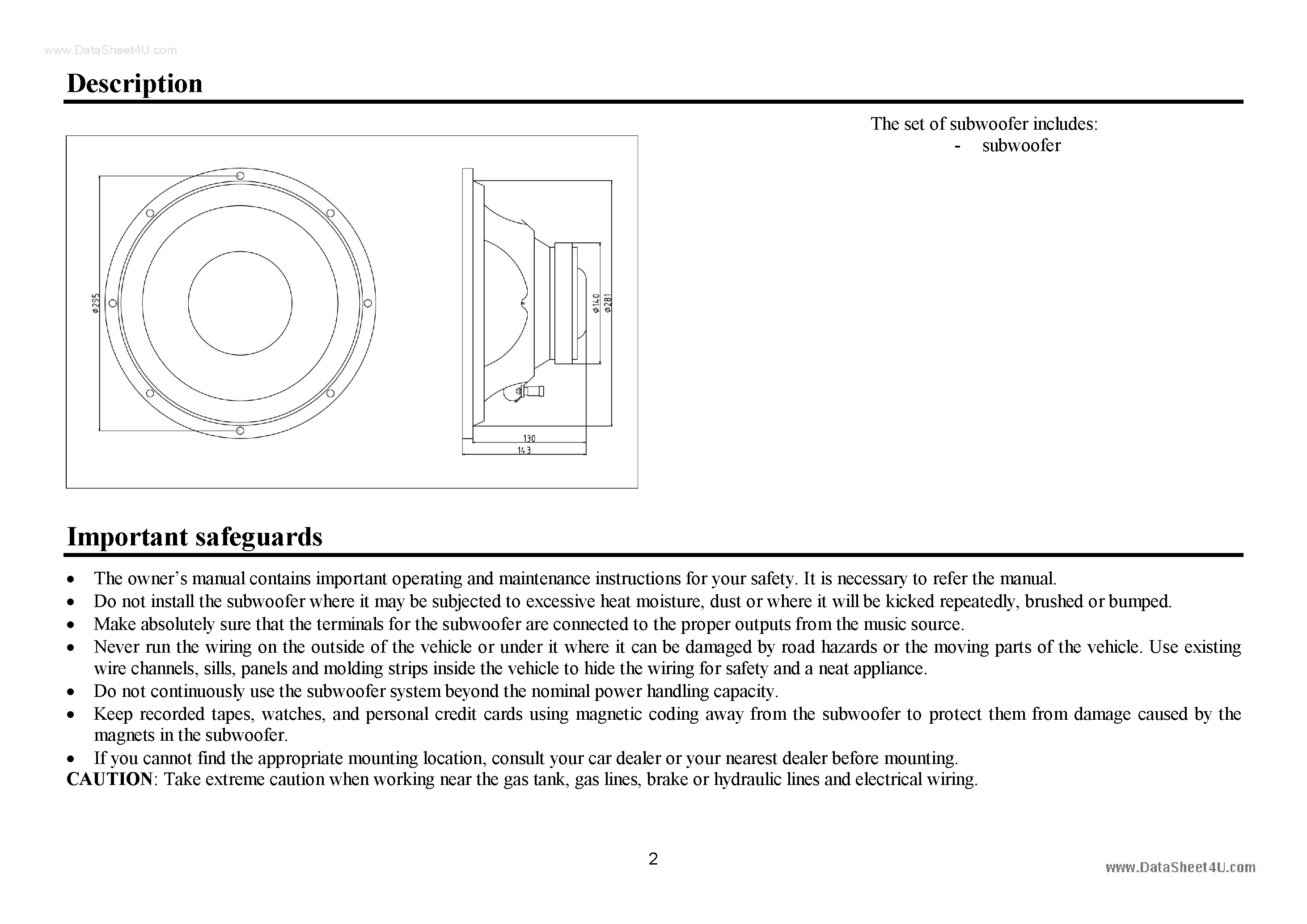 Даташит H-CSP12F - Subwoofer страница 2