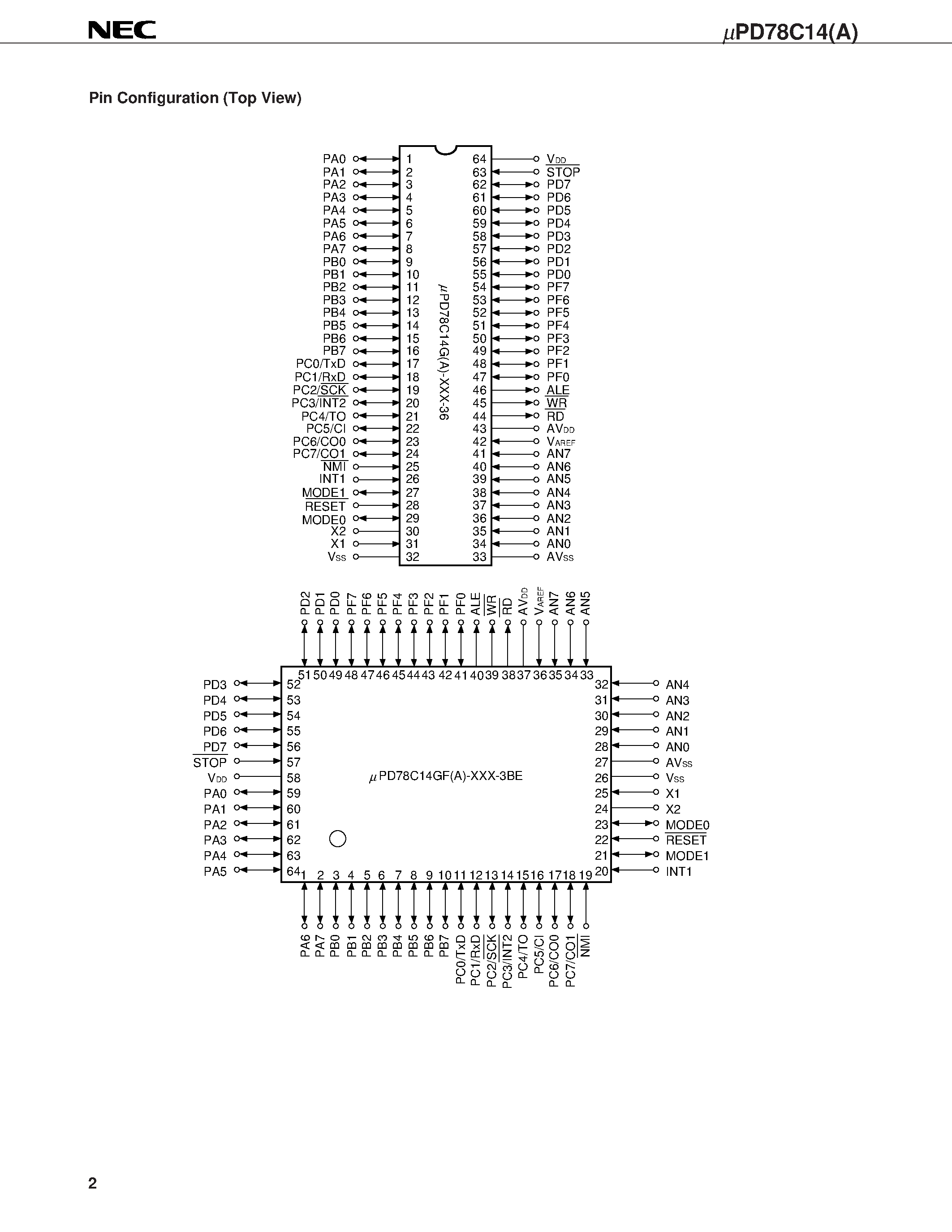 Datasheet UPD78C14 - 8-BIT SINGLE-CHIP MICROCONTROLLER WITH A/D CONVERTER page 2