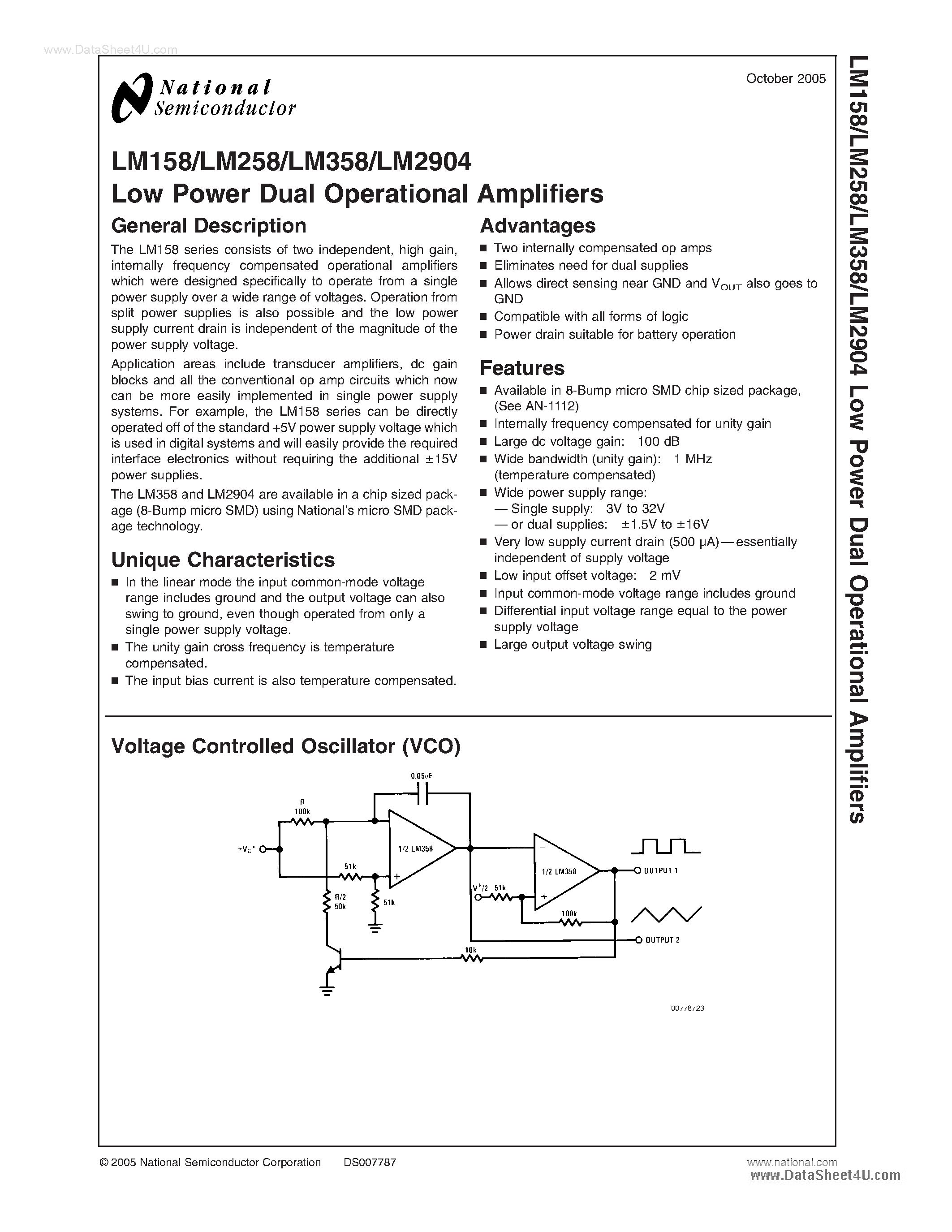 Datasheet LM358 - Low Power Dual Operational Amplifiers page 1