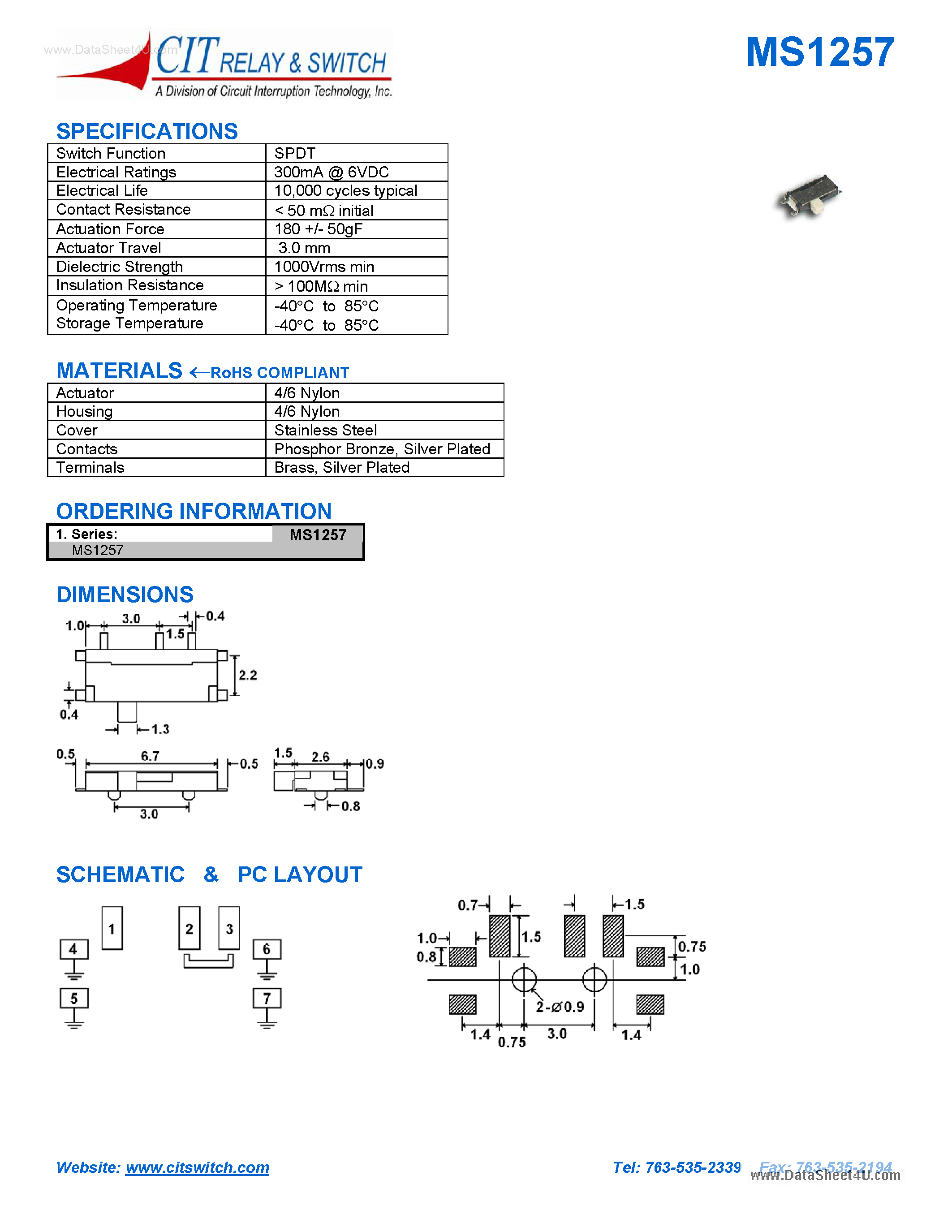 Datasheet MS1257 page 1 Datasheet MS1257 - CIT SWITCH page 1