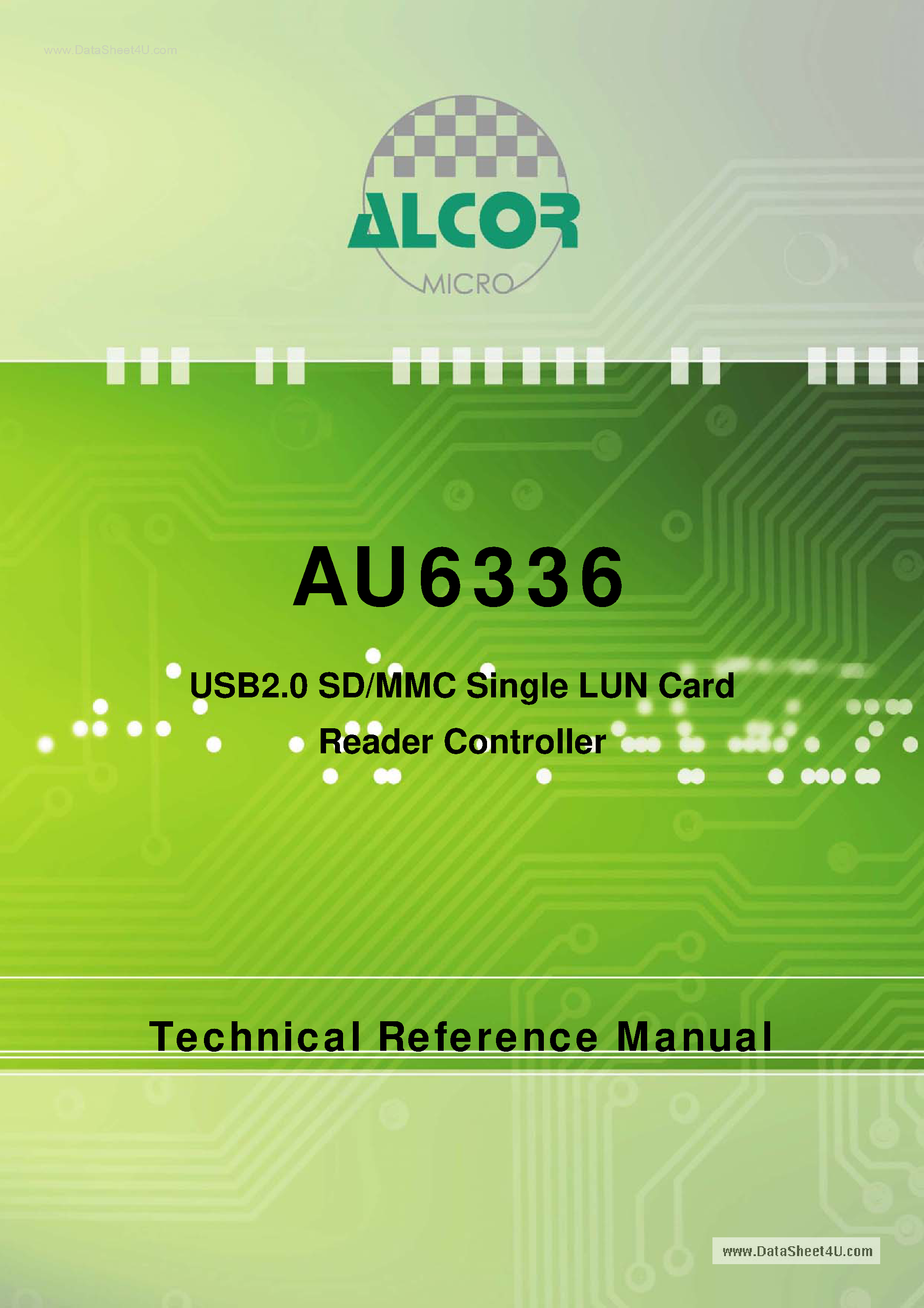 Datasheet AU6336 page 1 Datasheet AU6336 - USB2.0 SD/MMC Single LUN Card Reader Controller page 1