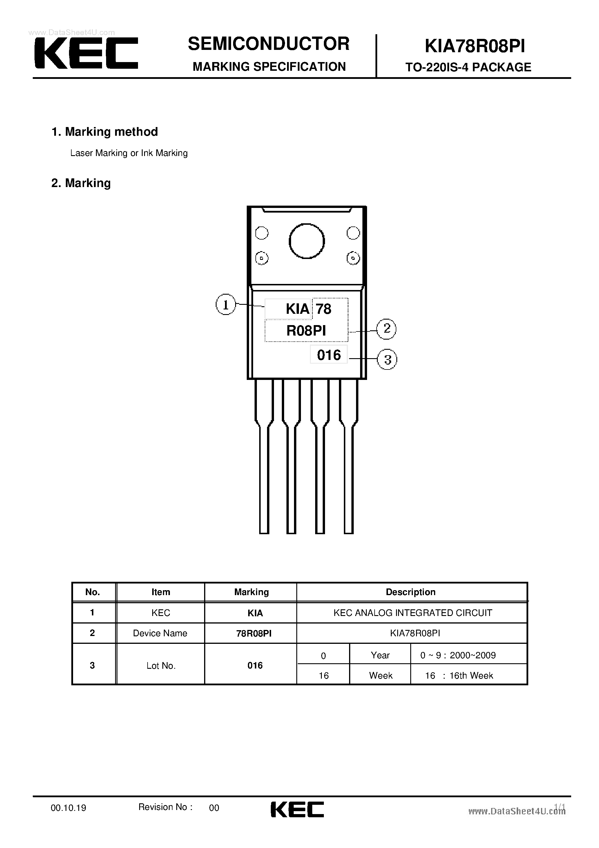 Даташит KIA78R08PI - PACKAGE TO-220IS-4 страница 1