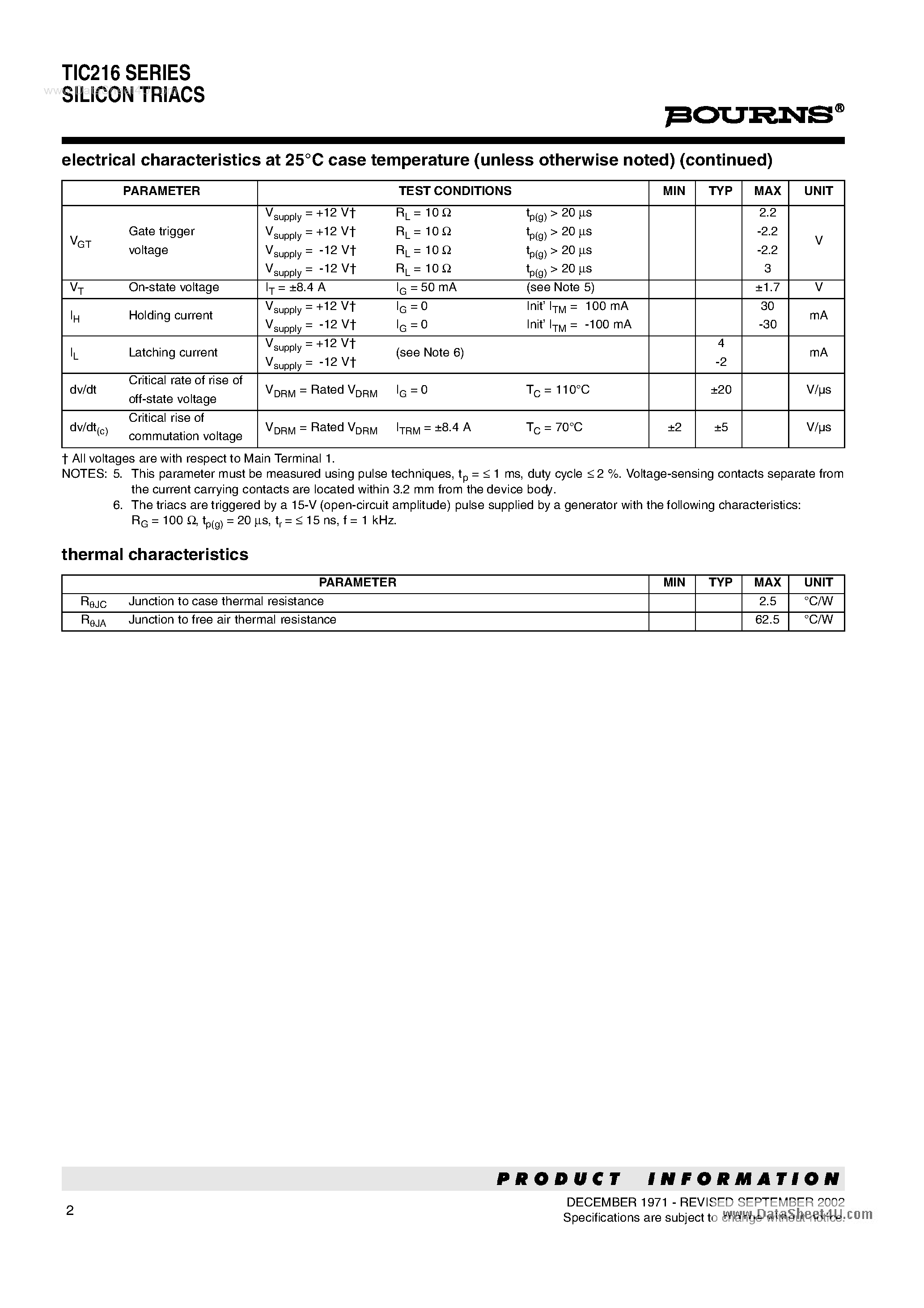 Datasheet TIC216D - SILICON TRIACS page 2