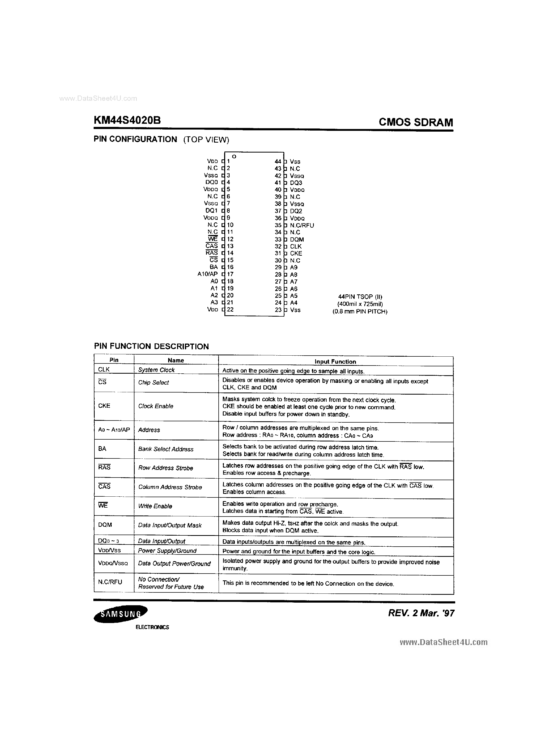 Datasheet KM44S4020B - 2M X 4-Bit X 2-Bank SDRAM page 2