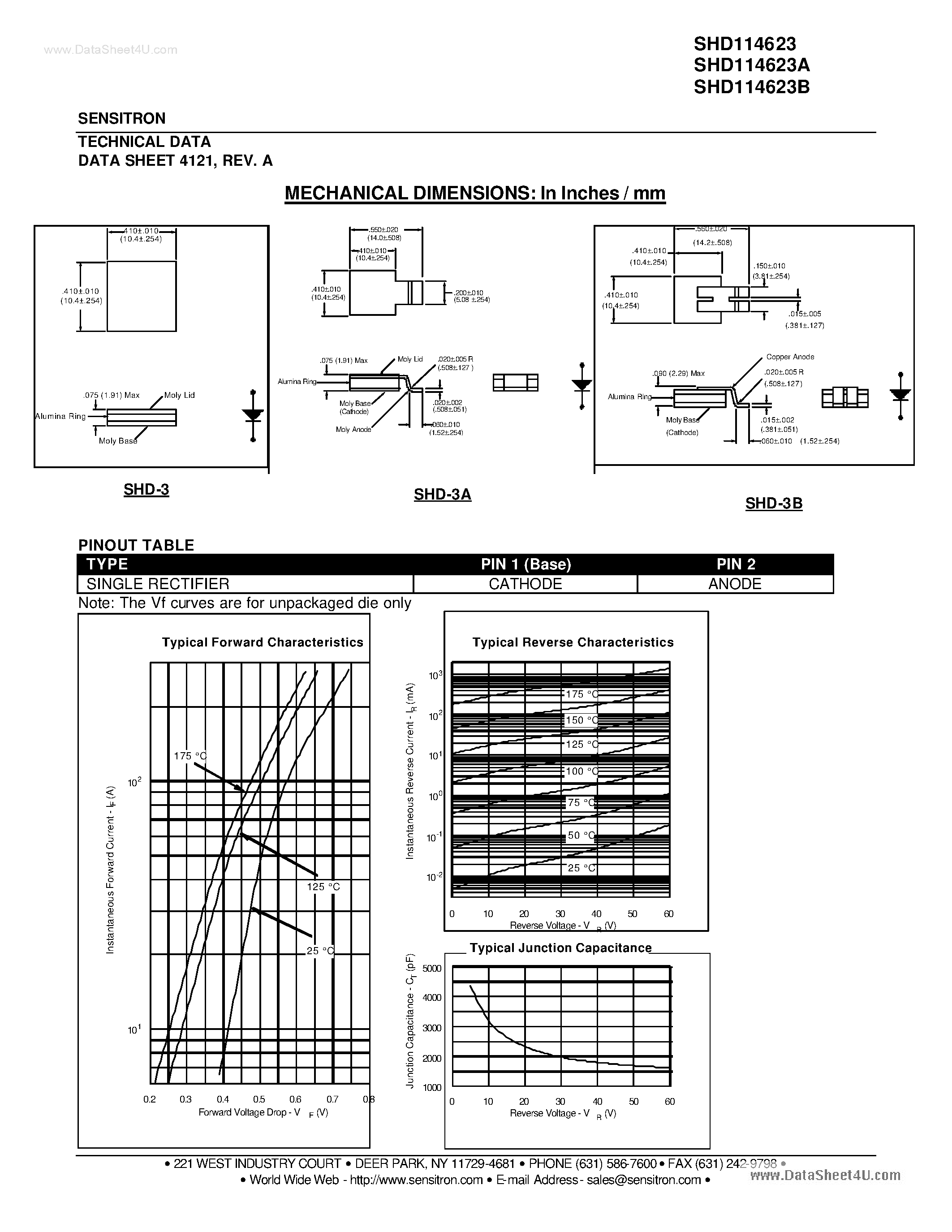 Datasheet SHD114623 page 2 Datasheet SHD114623 - HERMETIC POWER SCHOTTKY RECTIFIER page 2