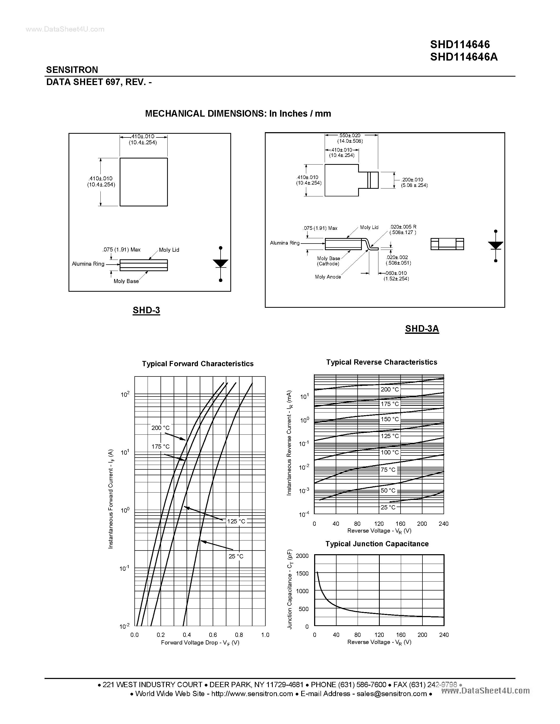 Datasheet SHD114646 page 2 Datasheet SHD114646 - HERMETIC POWER SCHOTTKY RECTIFIER page 2