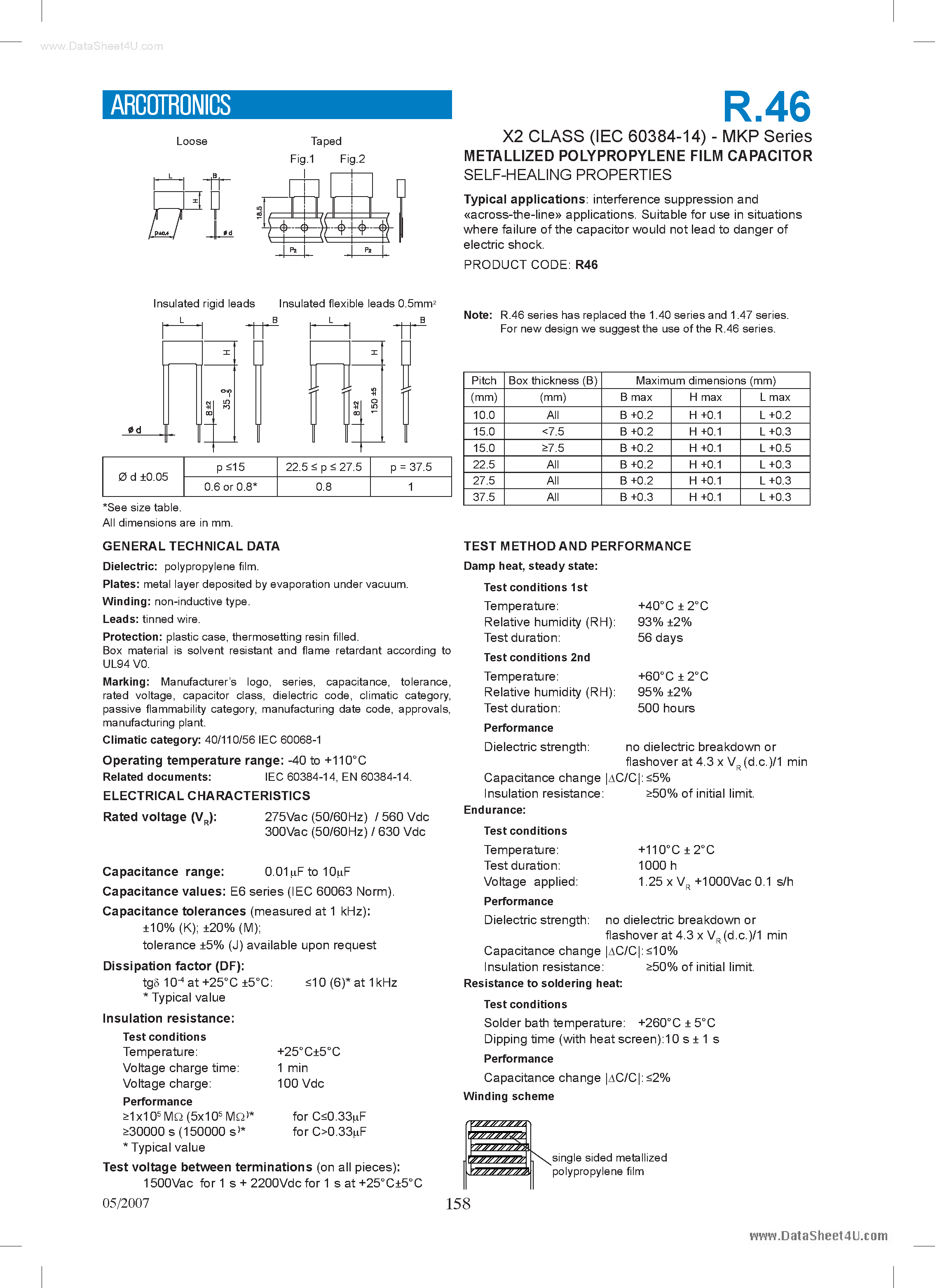 Datasheet R46KFxxxxxx page 1 Datasheet R46KFxxxxxx - Metallized Polypropylene Film Capacitor page 1