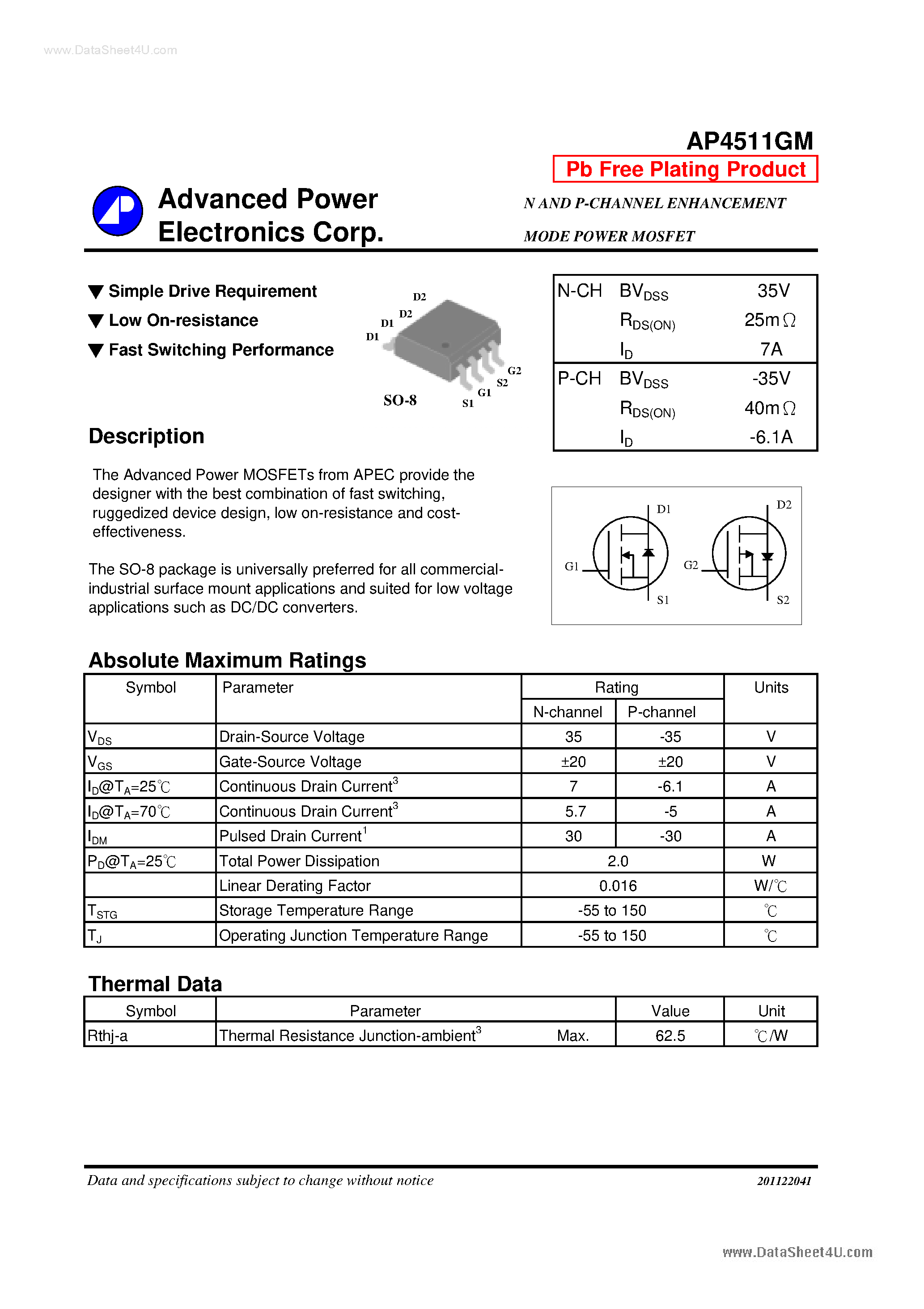 Даташит на микросхему 4511GM страница 1 Даташит 4511GM - Search -----> AP4511GM страница 1