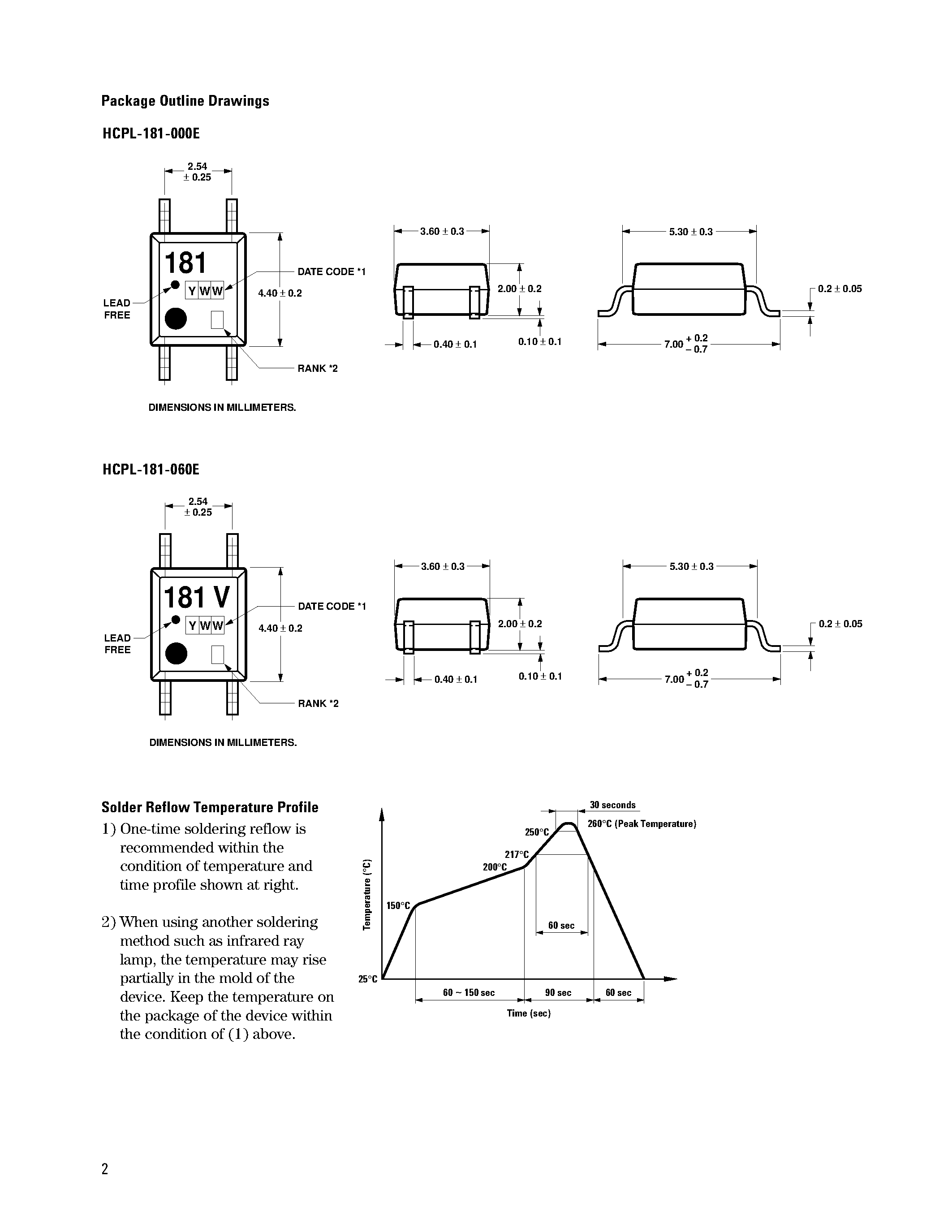 Datasheet HCPL-181 page 2 Datasheet HCPL-181 - Phototransistor Optocoupler SMD Mini-Flat Type page 2
