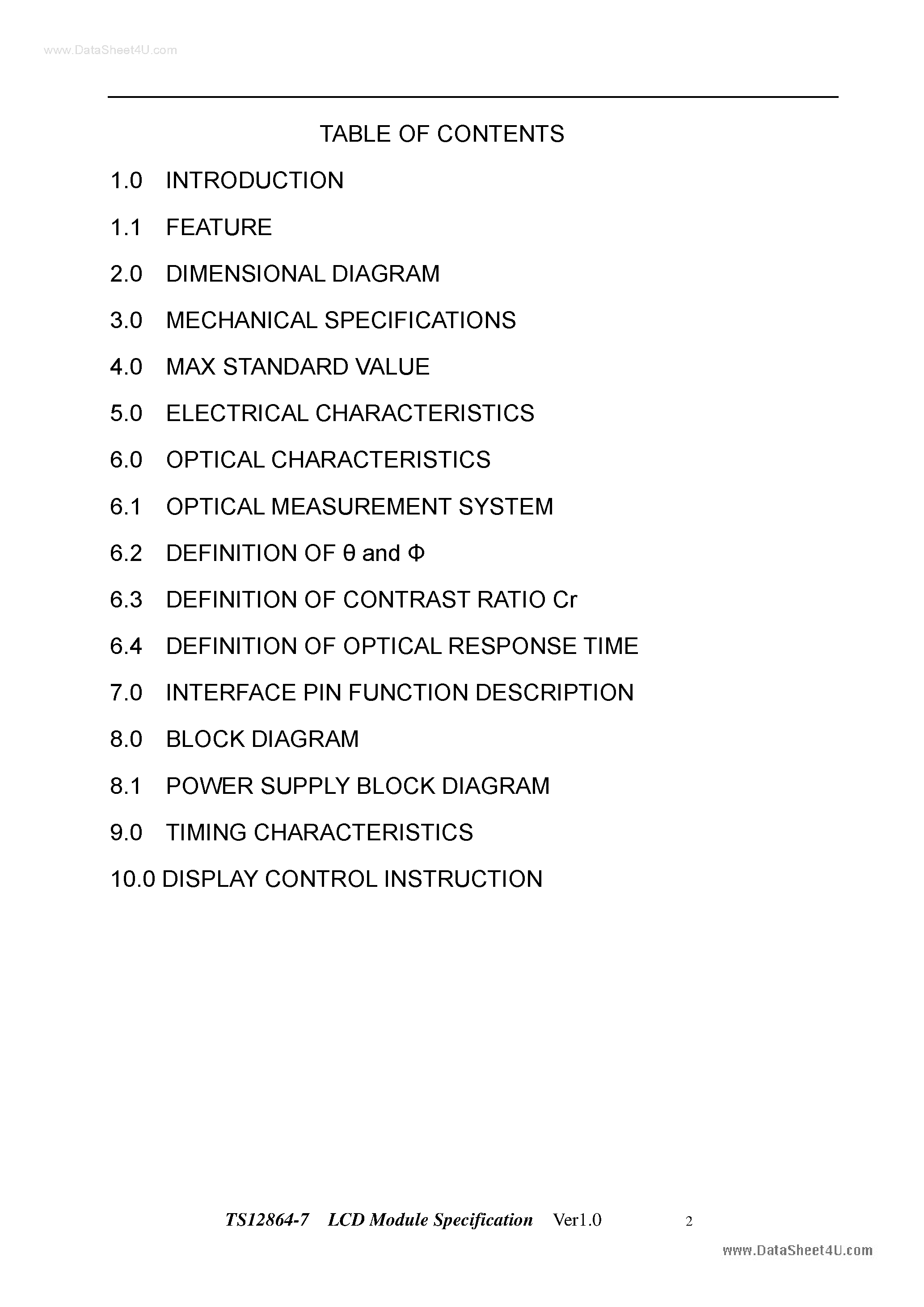 Datasheet TS-12864-7 - LCD Module page 2