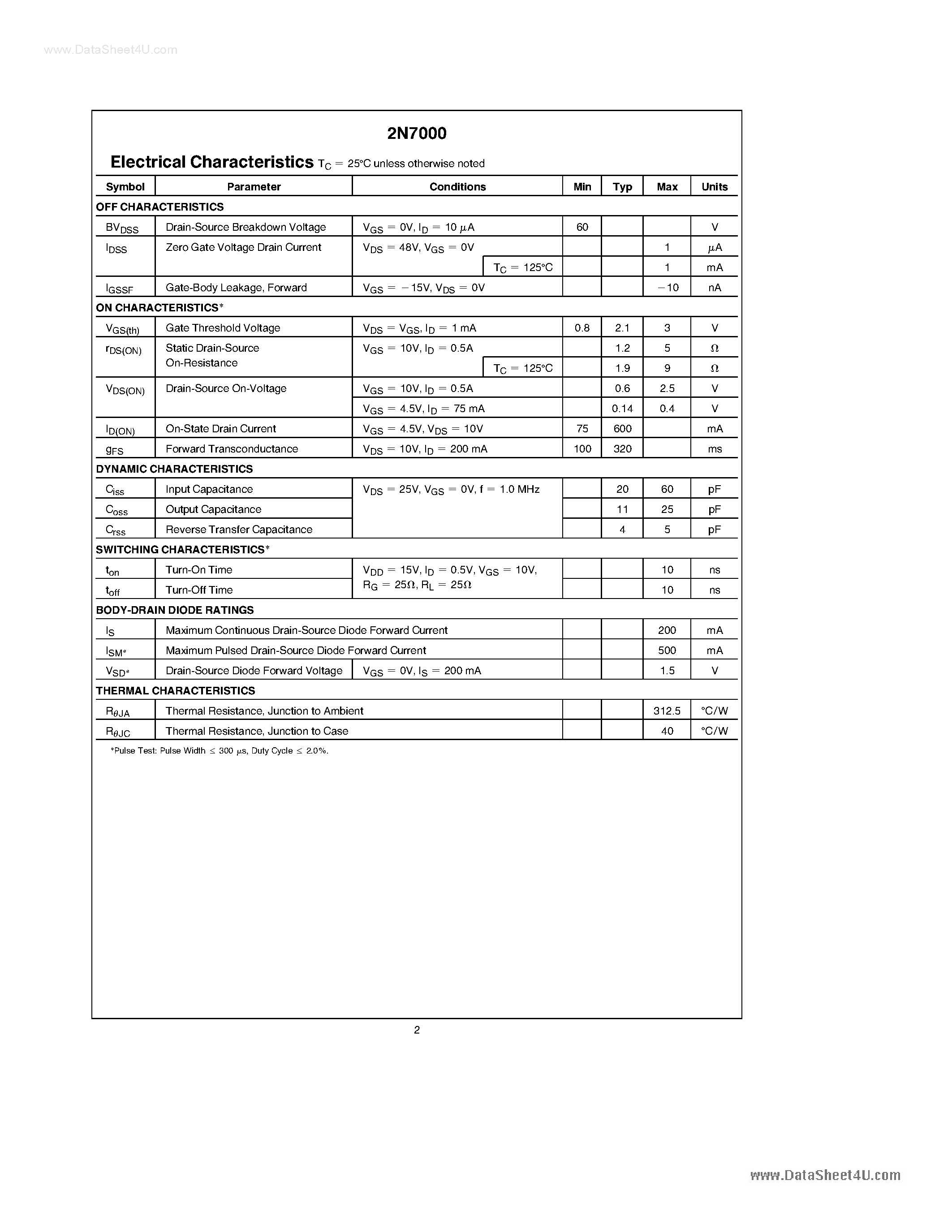 Datasheet NDS7000A - (NDS7000A / NDS7002A) N-Channel Enhancement Mode Field Effect Transistor page 2