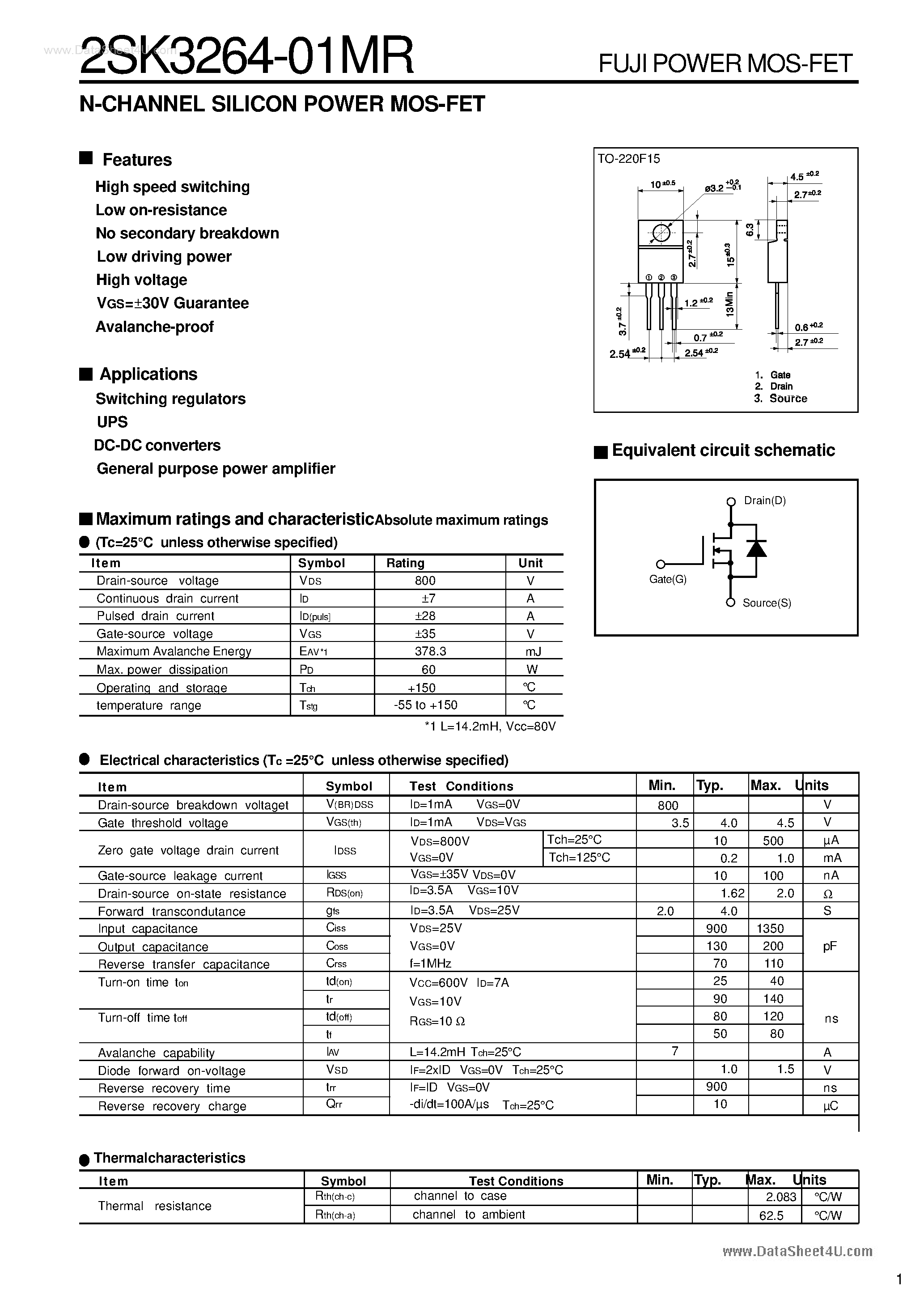 Datasheet 2SK3264-01MR - MOS-FET N-Channel enhanced page 1