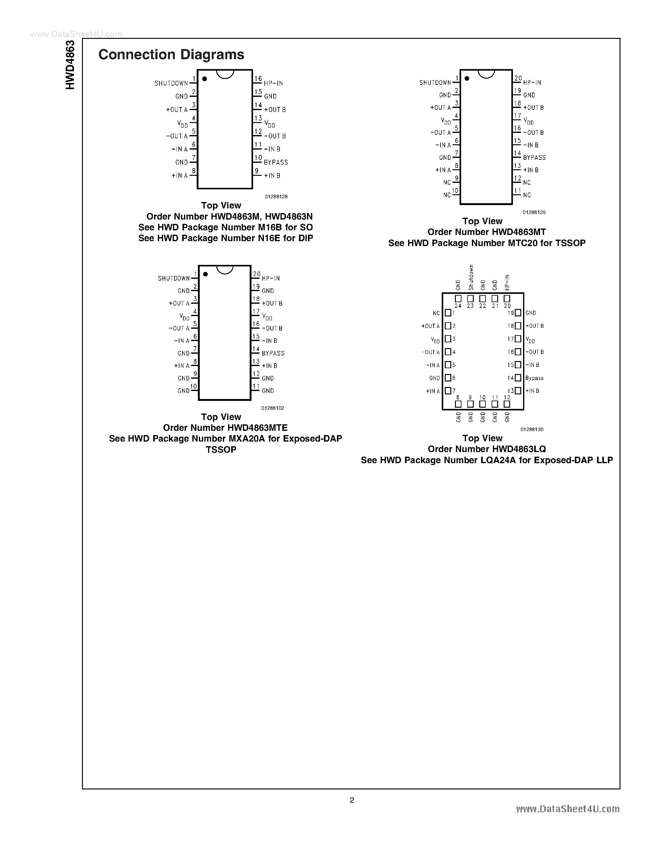 Даташит HWD4863 - Dual 2.2W Audio Amplifier Plus Stereo Headphone Function страница 2