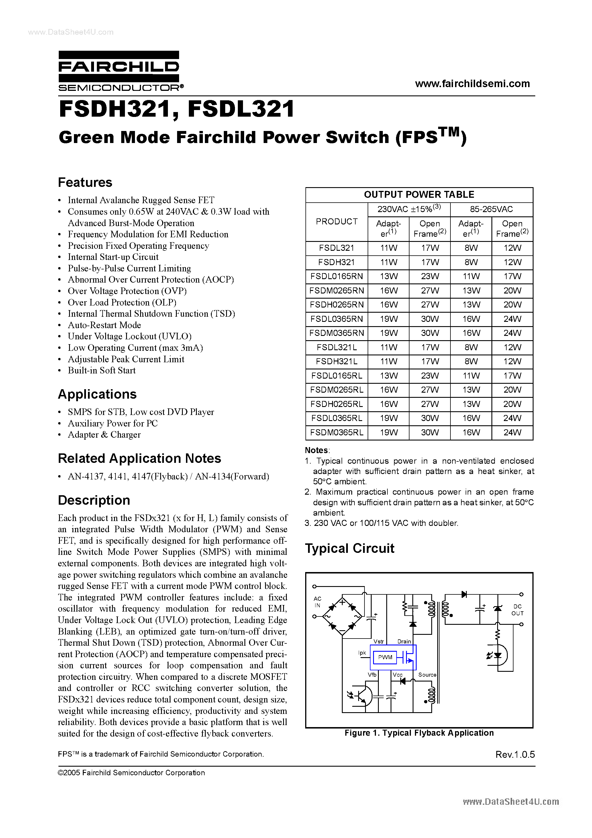 Даташит на микросхему FSDH321 страница 1 Даташит FSDH321 - (FSDH321 / FSDL321) Green Mode Fairchild Power Switch страница 1