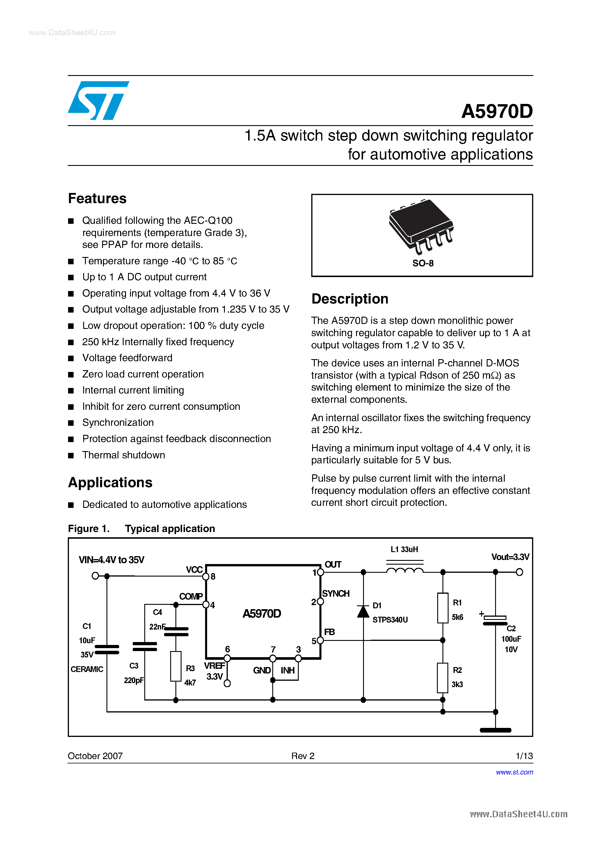 Datasheet A5970D page 1 Datasheet A5970D - 1.5A switch step down switching regulator page 1
