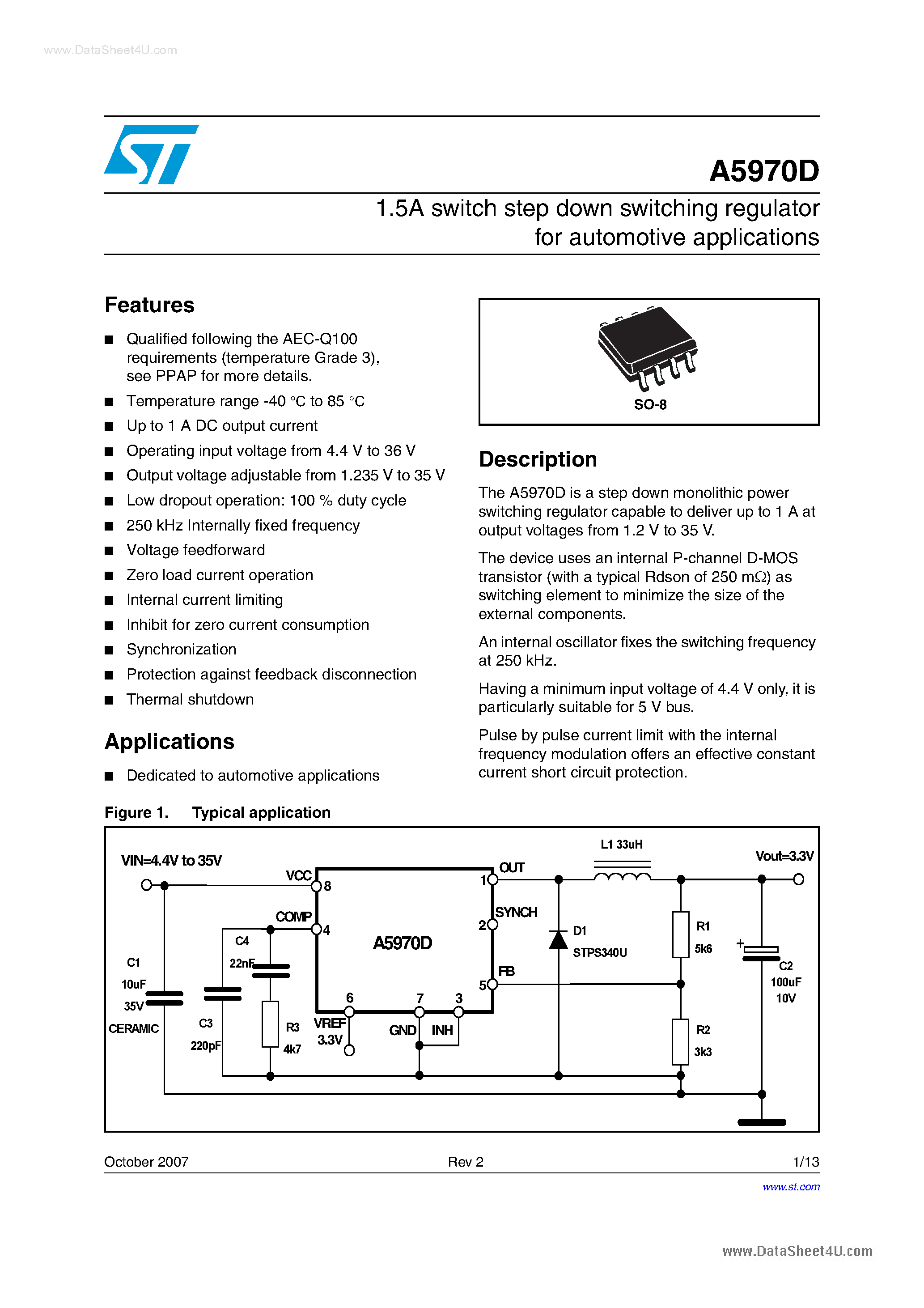 Даташит A5970D - 1.5A switch step down switching regulator страница 1