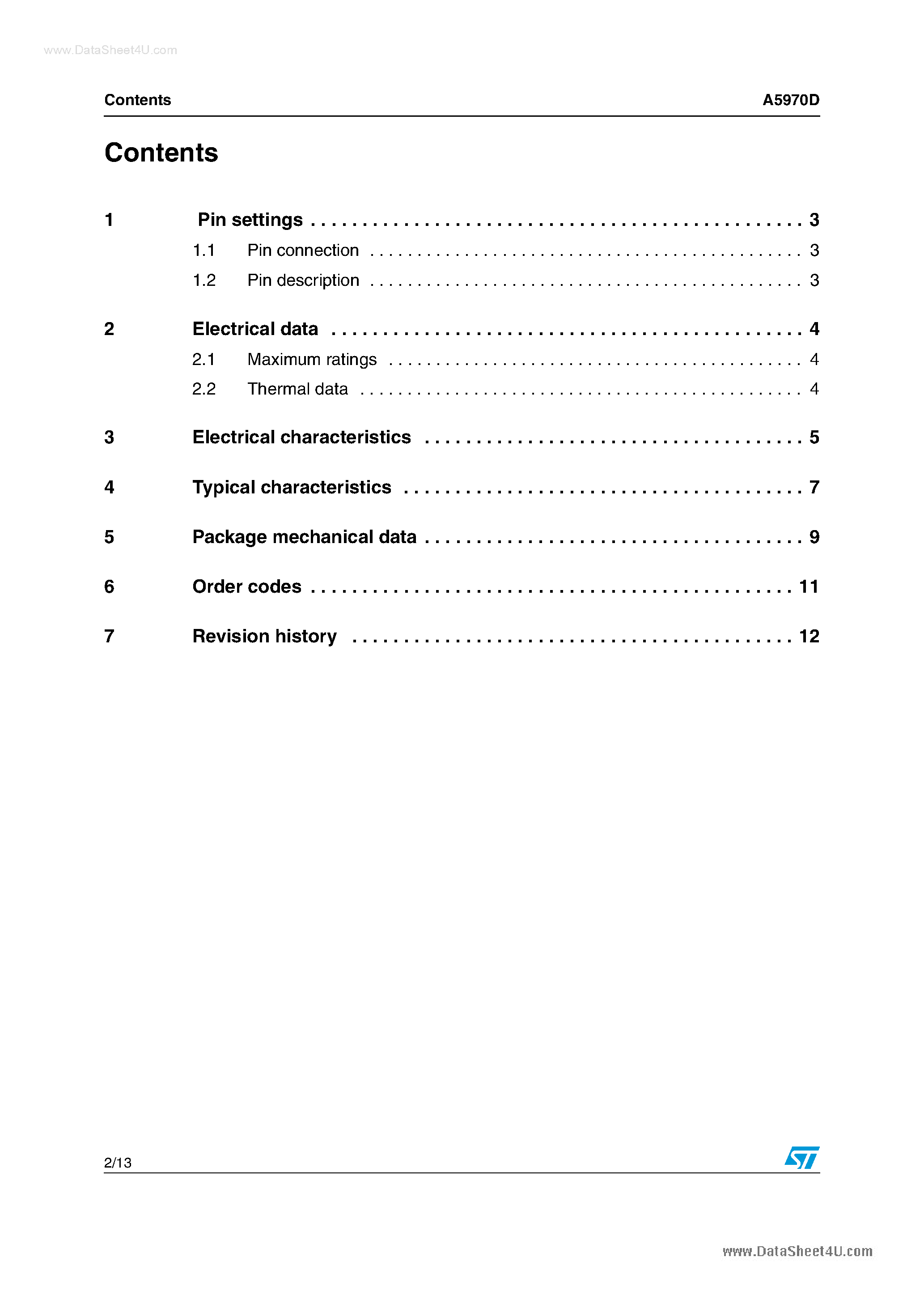 Datasheet A5970D page 2 Datasheet A5970D - 1.5A switch step down switching regulator page 2