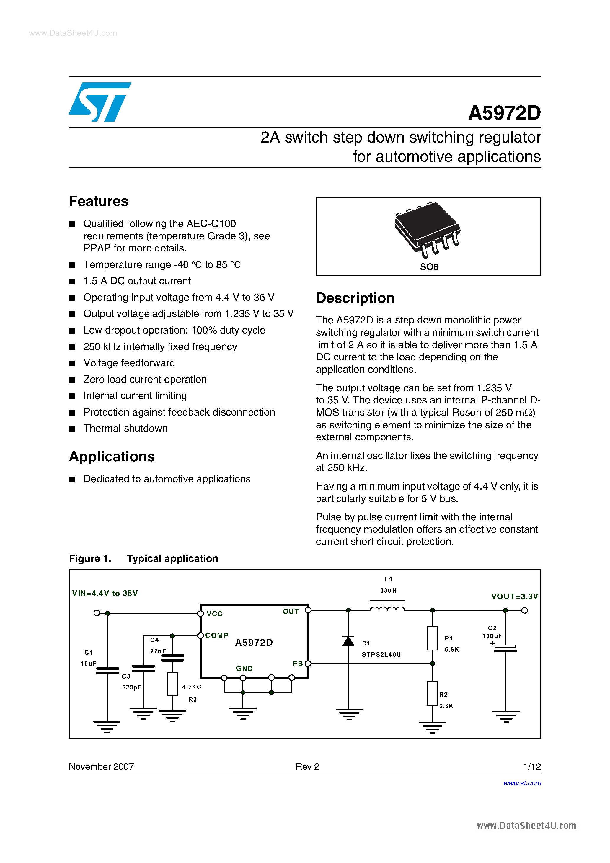 Datasheet A5972D page 1 Datasheet A5972D - 2A switch step down switching regulator page 1