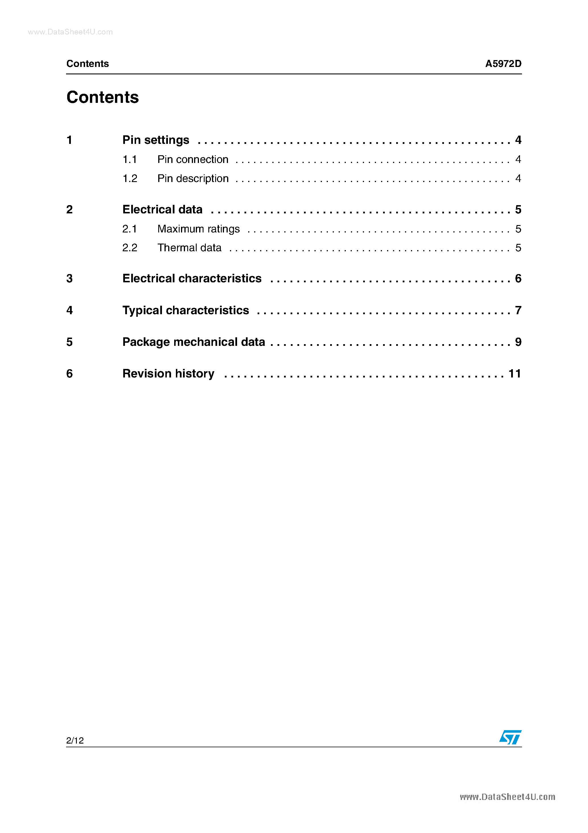 Datasheet A5972D page 2 Datasheet A5972D - 2A switch step down switching regulator page 2