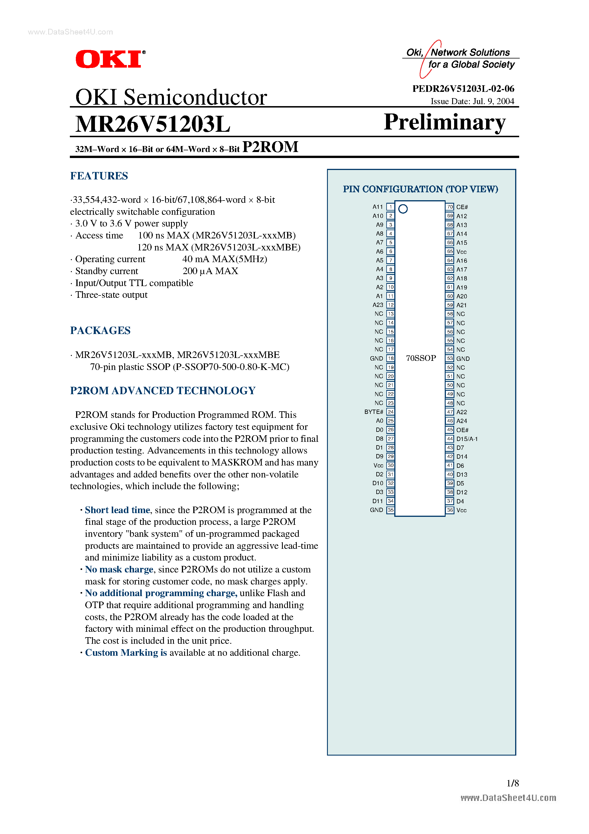 Datasheet MR26V51203L - 32M-Word x 16-Bit or 64M-Word x 8-Bit page 1